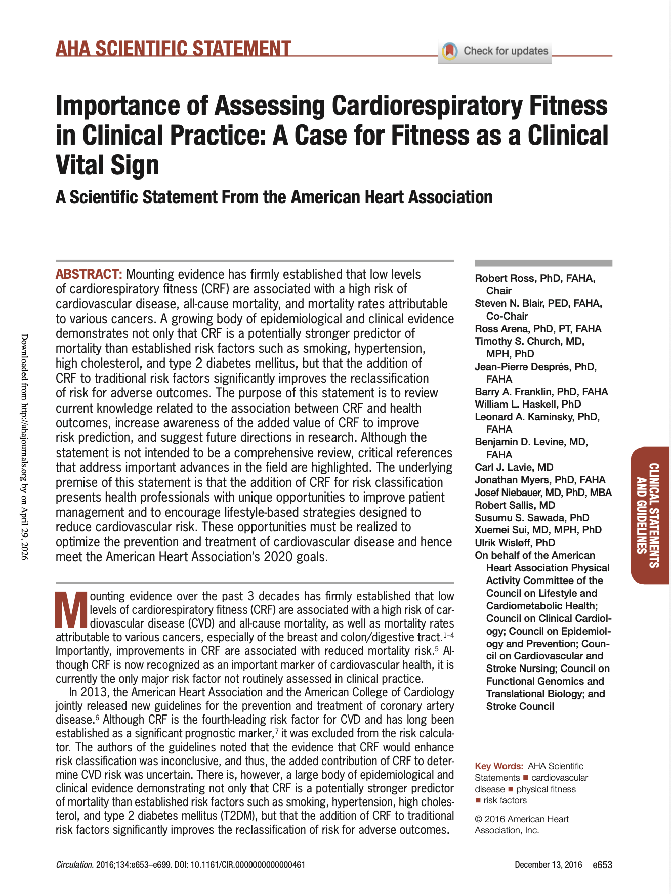 first page of 2016 AHA statement on CRF