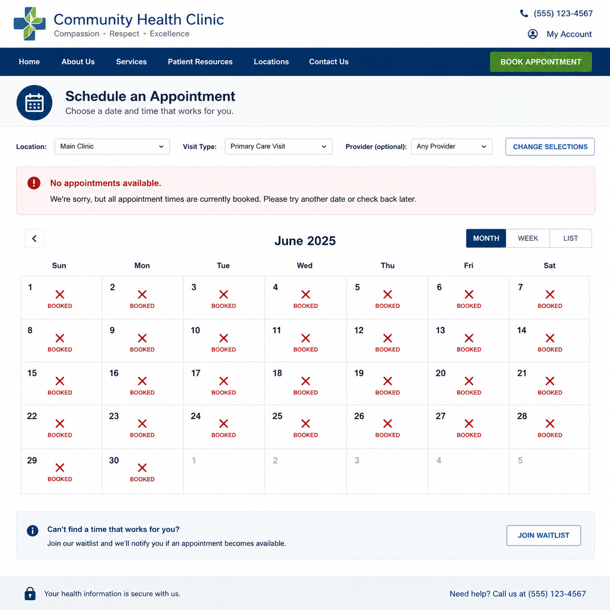 clinic schedule with every day fully booked