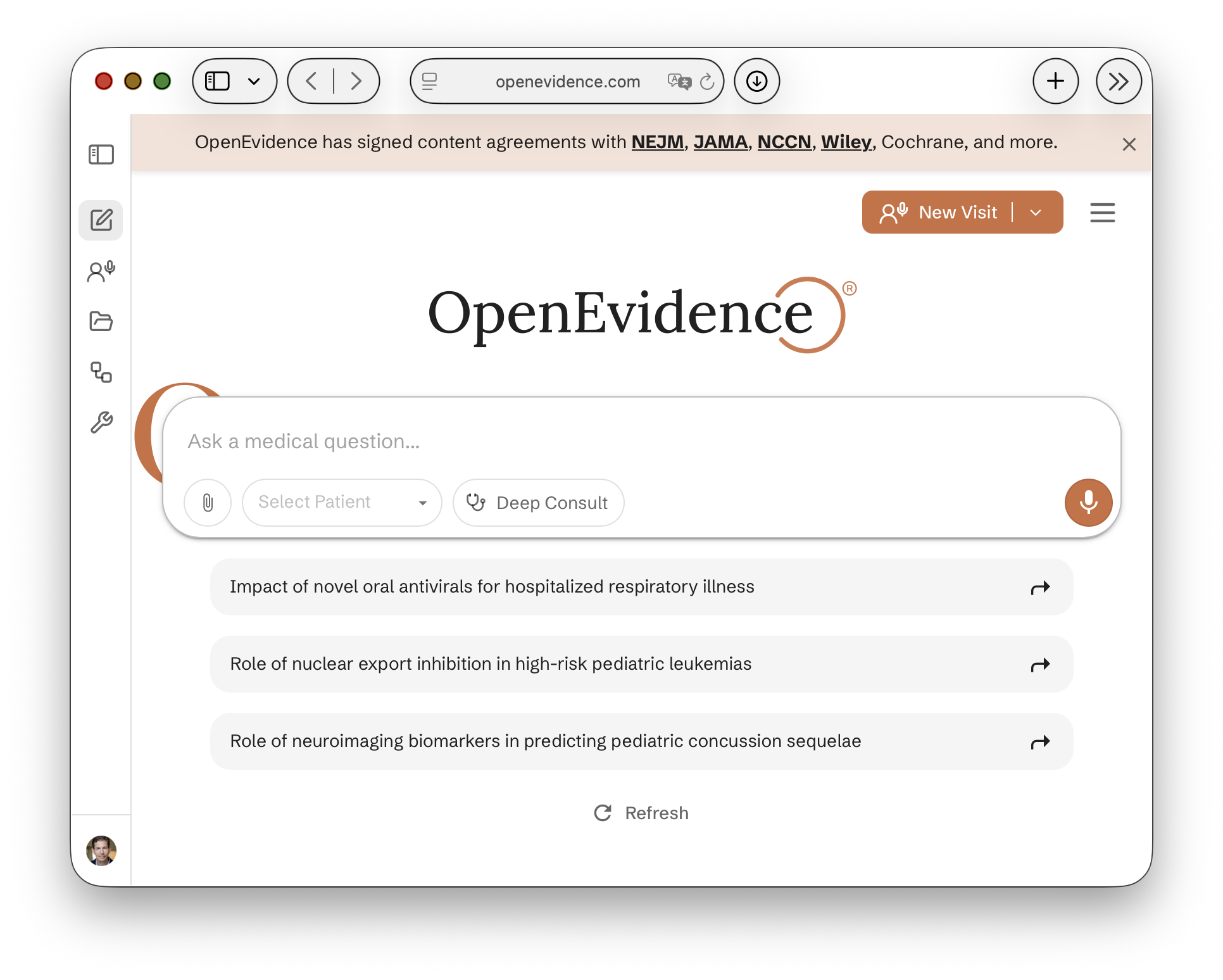 Open Evidence homepage
