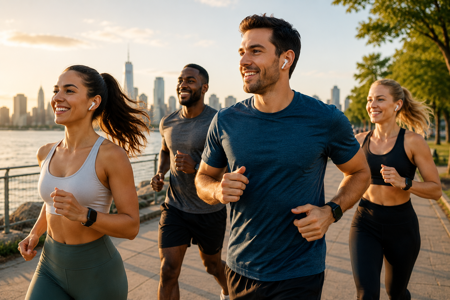 people running with smartwatches and AirPods