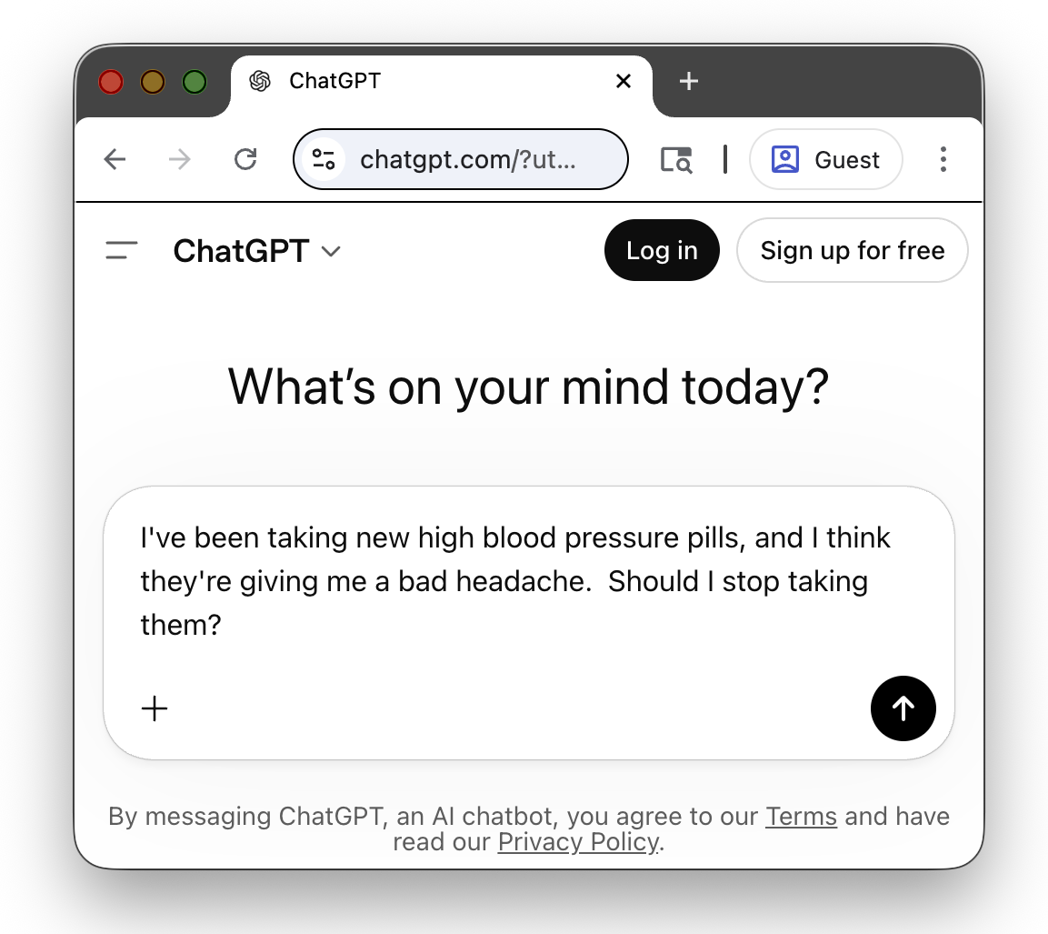 screenshot of a chatgpt window where a patient is asking about a prescription change