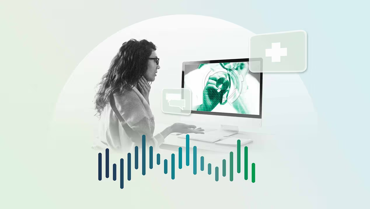 a woman looking at a computer screen showing a doctor with a stethoscope