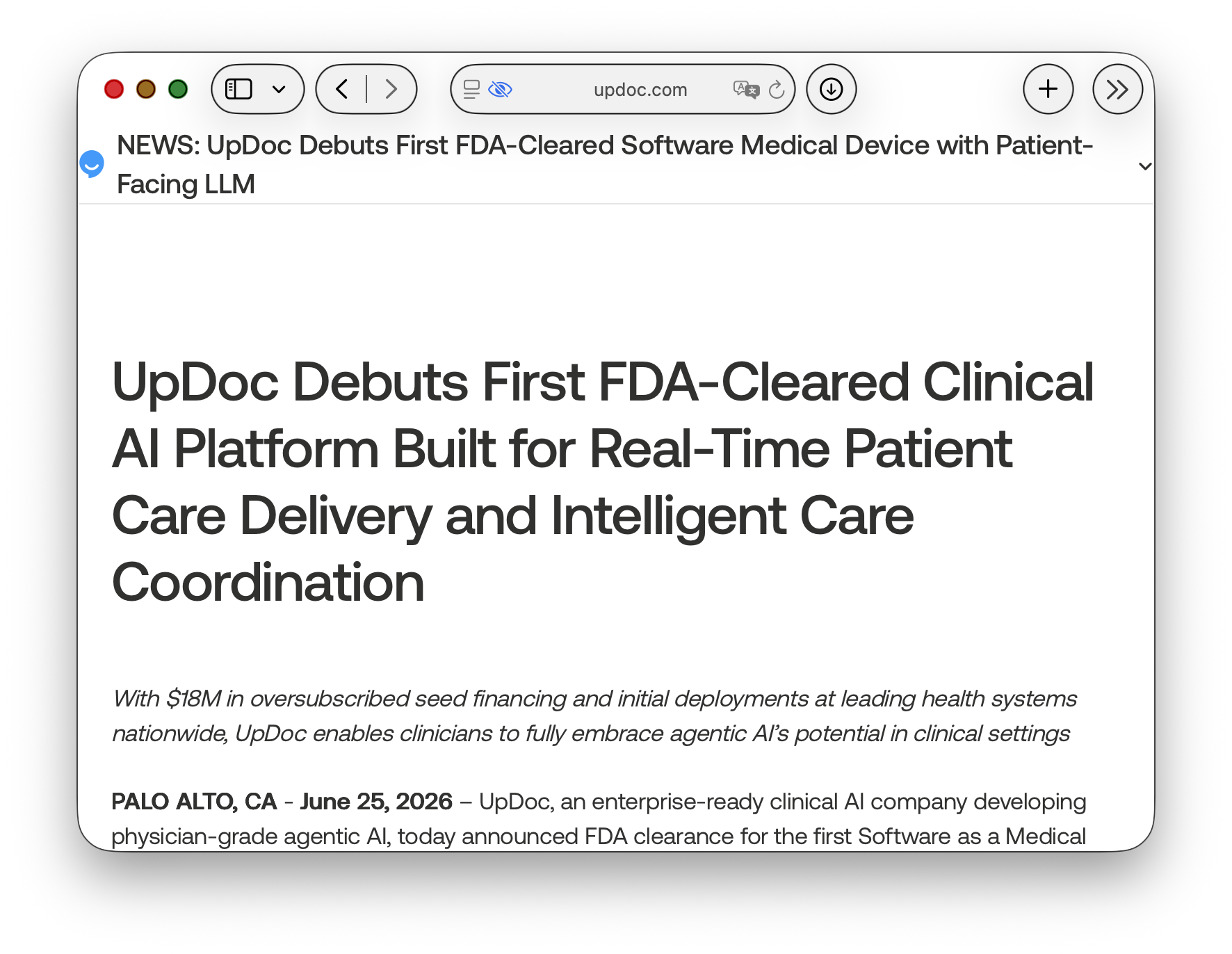 UpDoc announcement of pilot