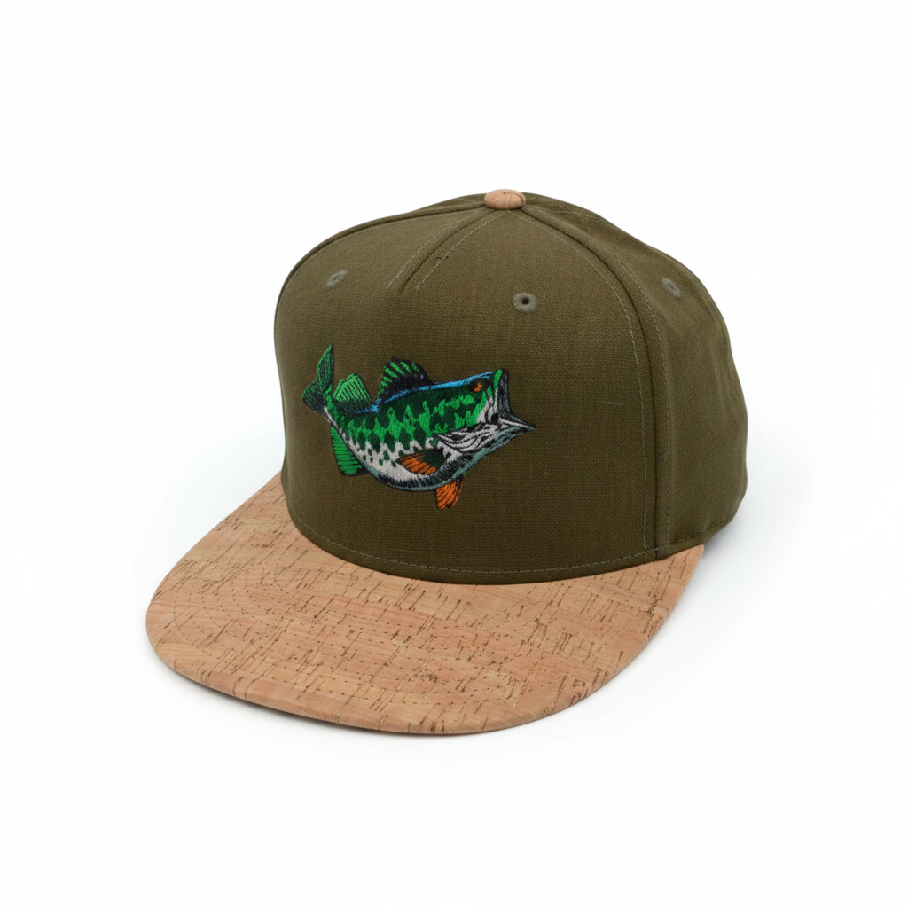 Custom Embroidered Small Mouth Bass Snapback Hat - Cork Brim