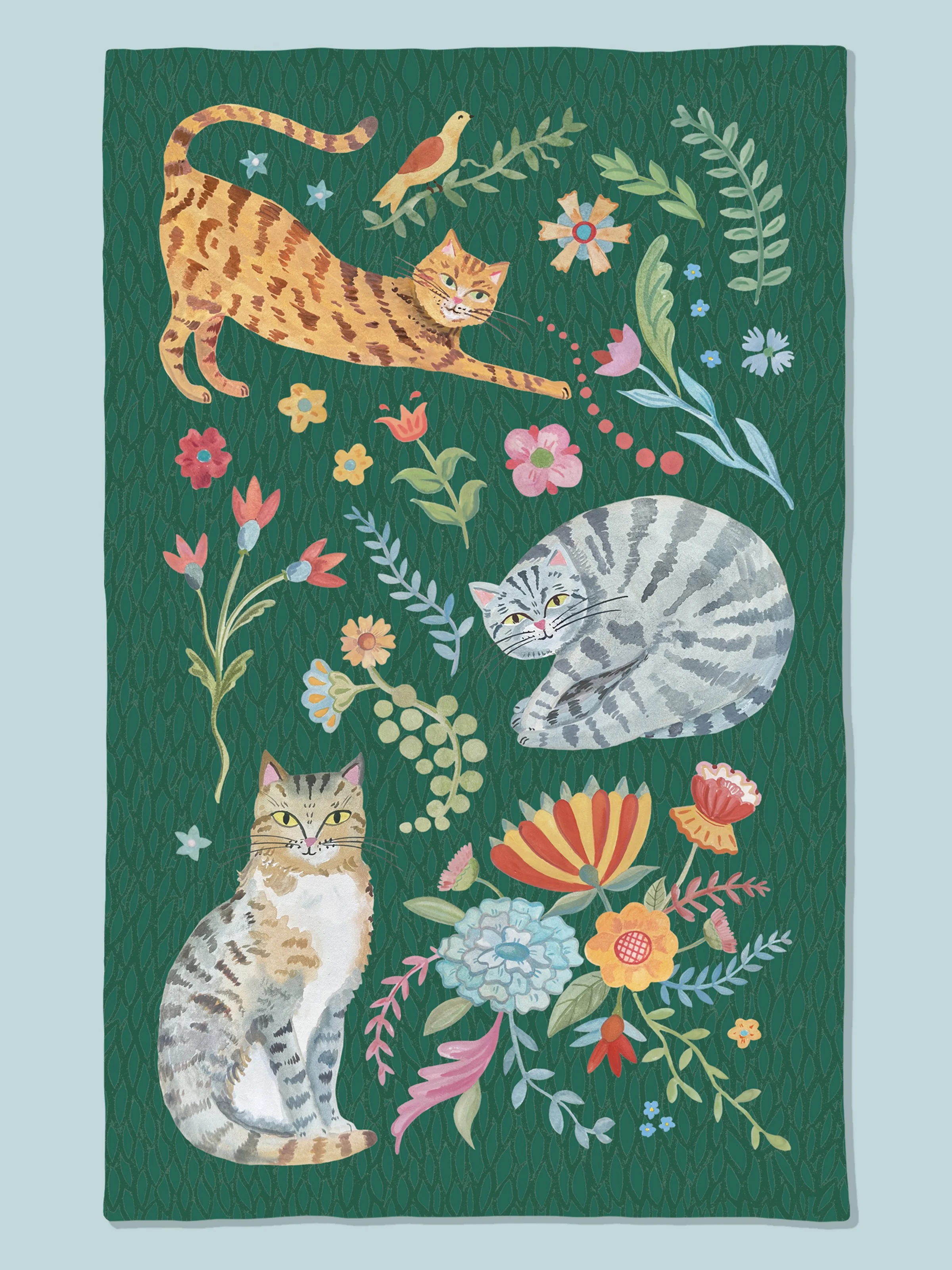 Gatos y Flores - Paño de Cocina