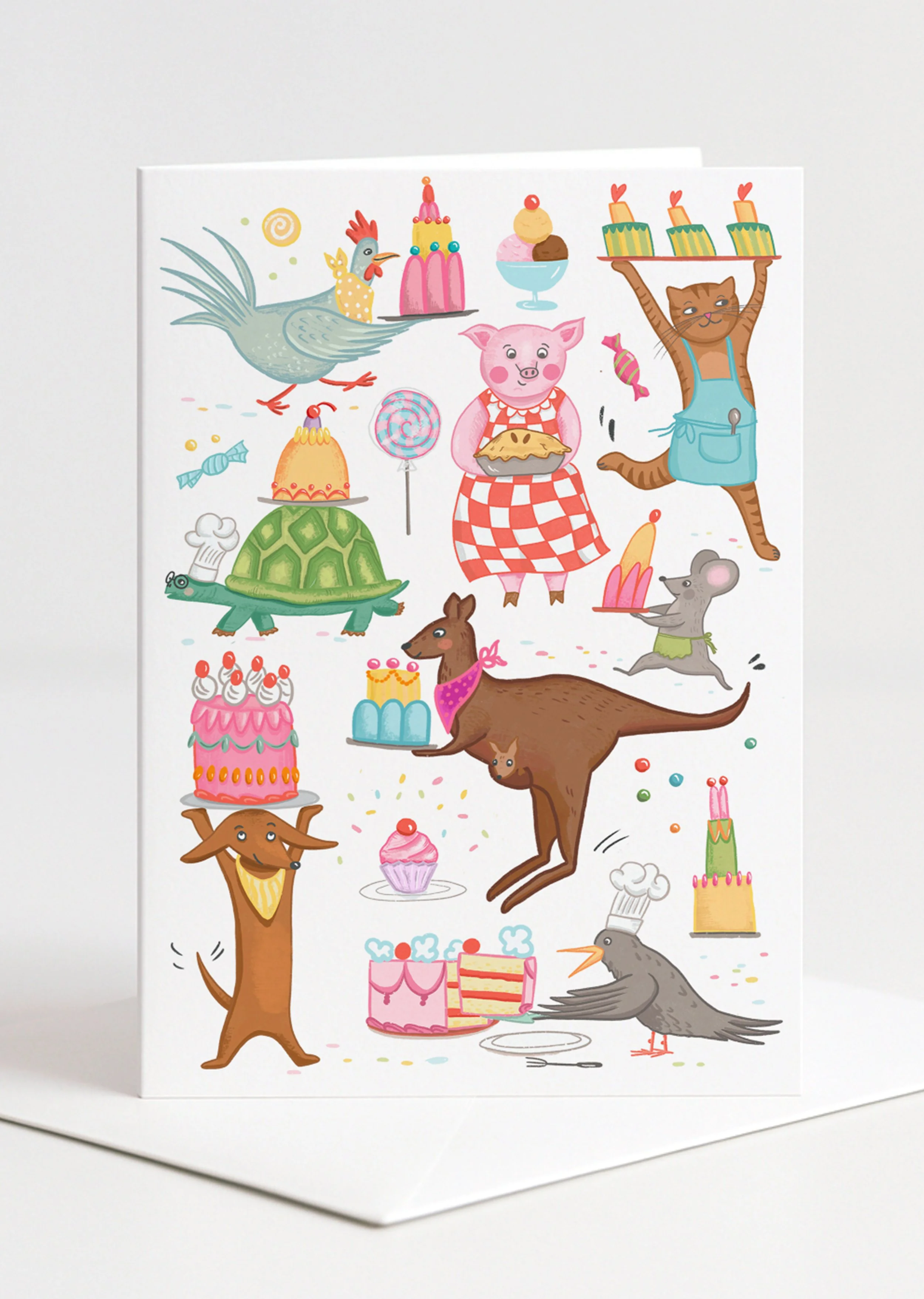 Tarjeta de Felicitación - Animales Pasteleros