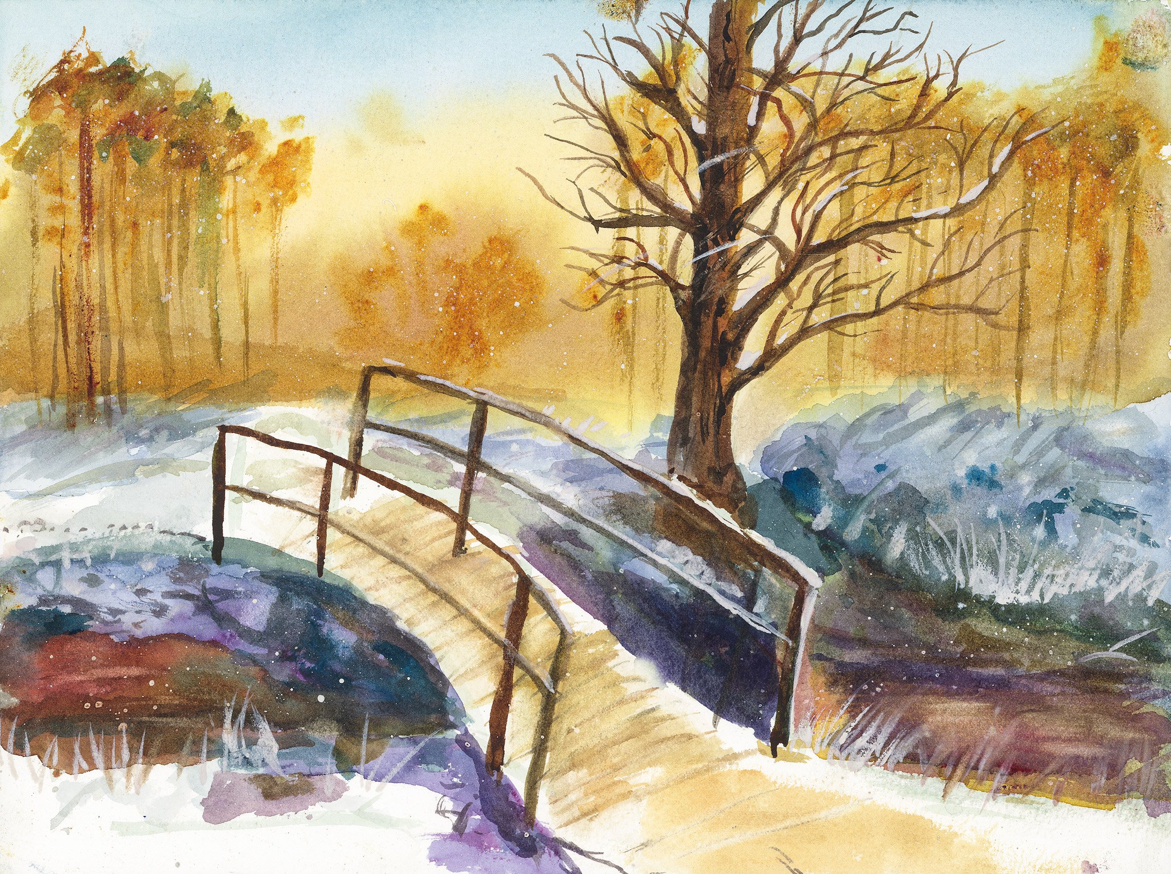 Winter Bridge – Watercolour on archival cotton paper  - 12 x 9  - £180