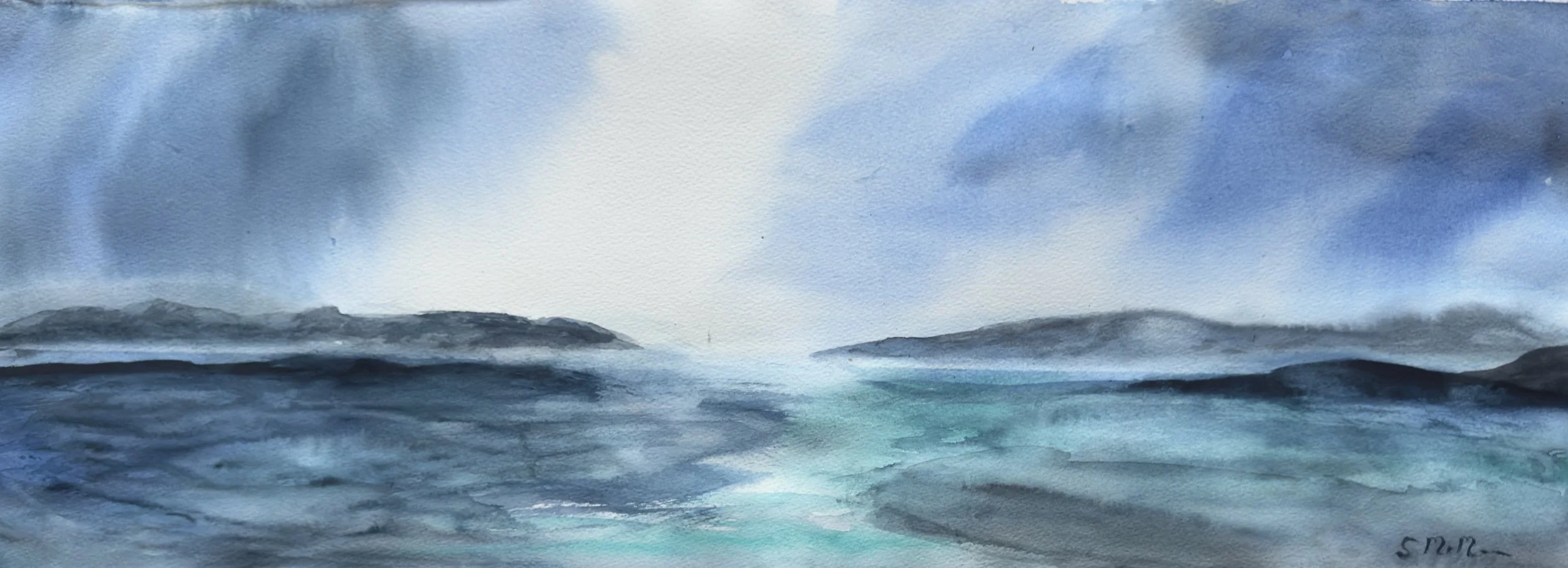 Islay Stormscape  Watercolour on archival cotton paper 11x 30 inches