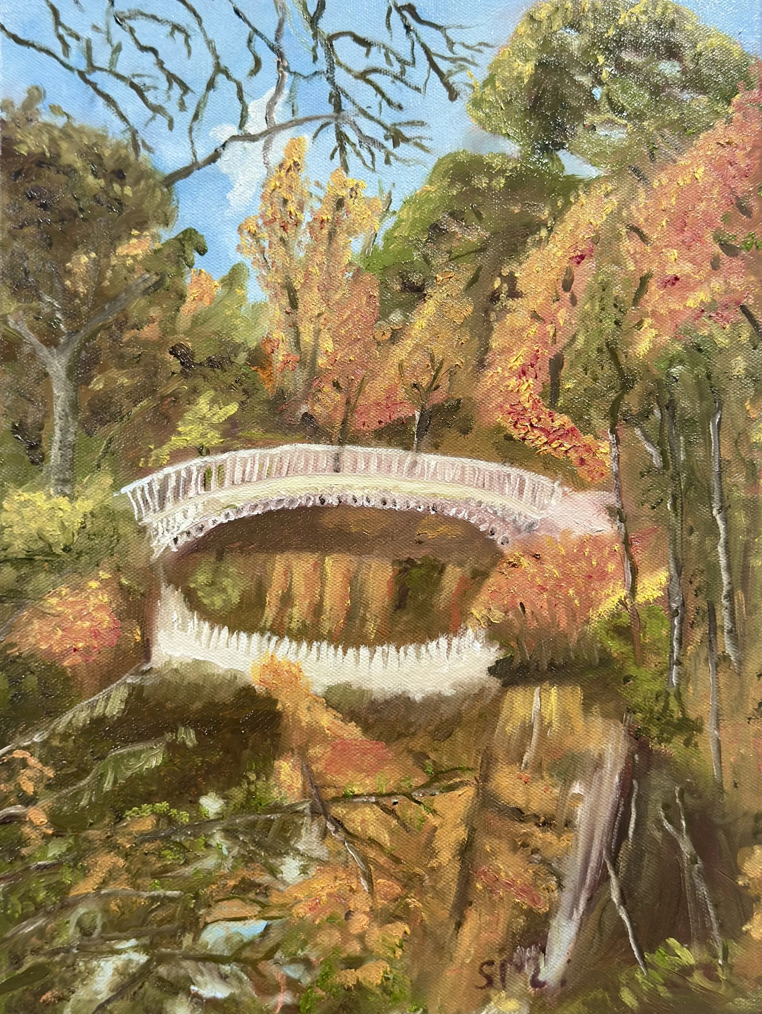 Penny Bridge, Linn Park – Original Scottish Autumn Landscape Oil Painting Susan McMillan art
