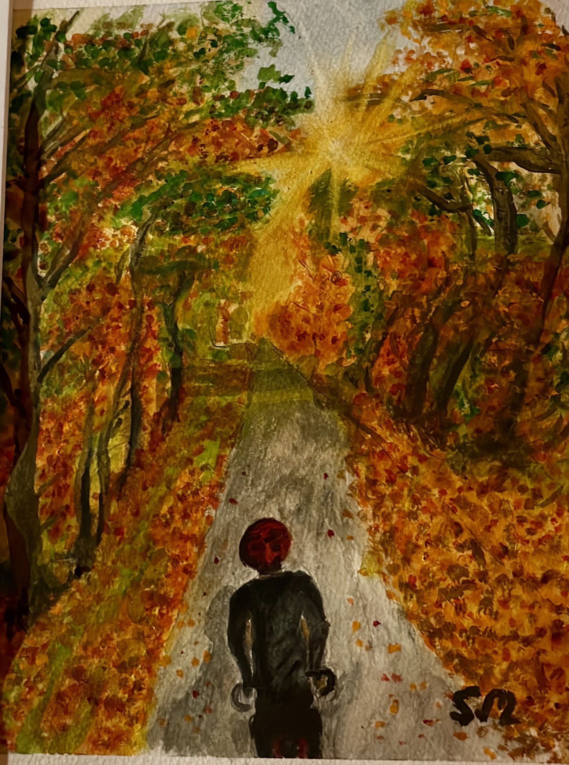 Autumn ride through Strathaven. Original watercolour. 12x 8. Limited edition prints available