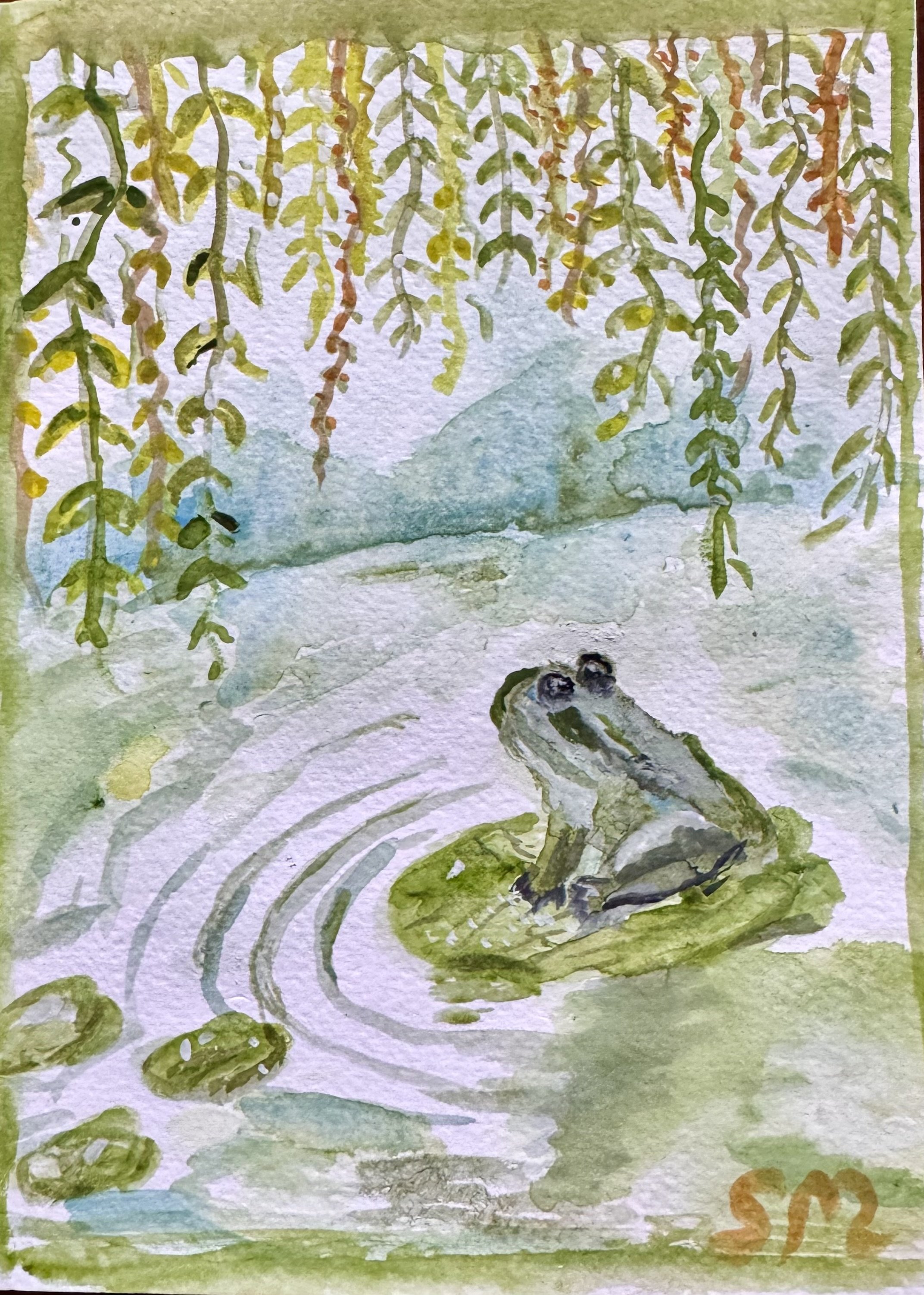 Frog on lily pond