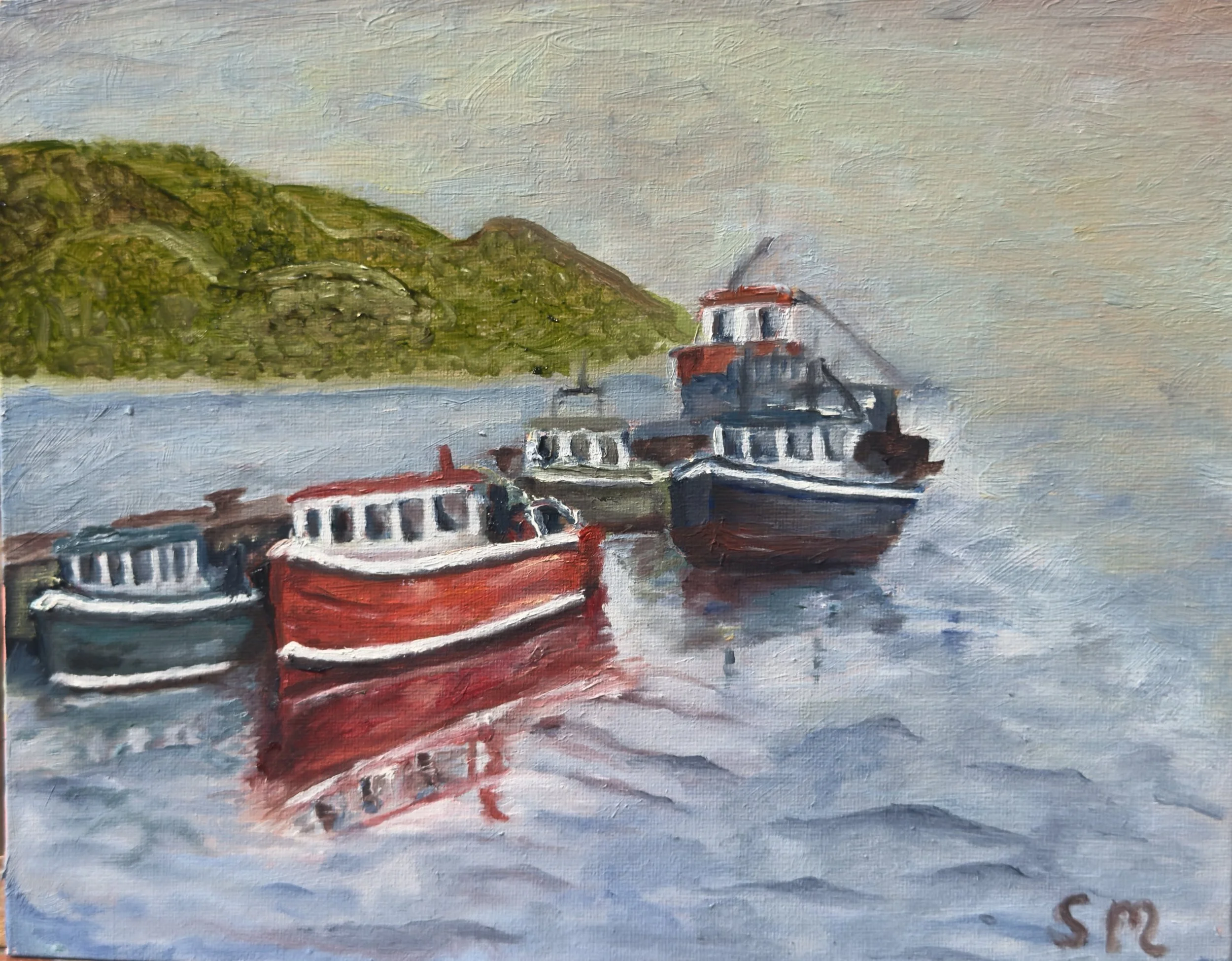 PORT ASKAIG PAUSE – ORIGINAL SCOTTISH SEASCAPE OIL PAINTING | ISLAY ART BY SUSAN MCMILLAN | 12 X 10 INCHES