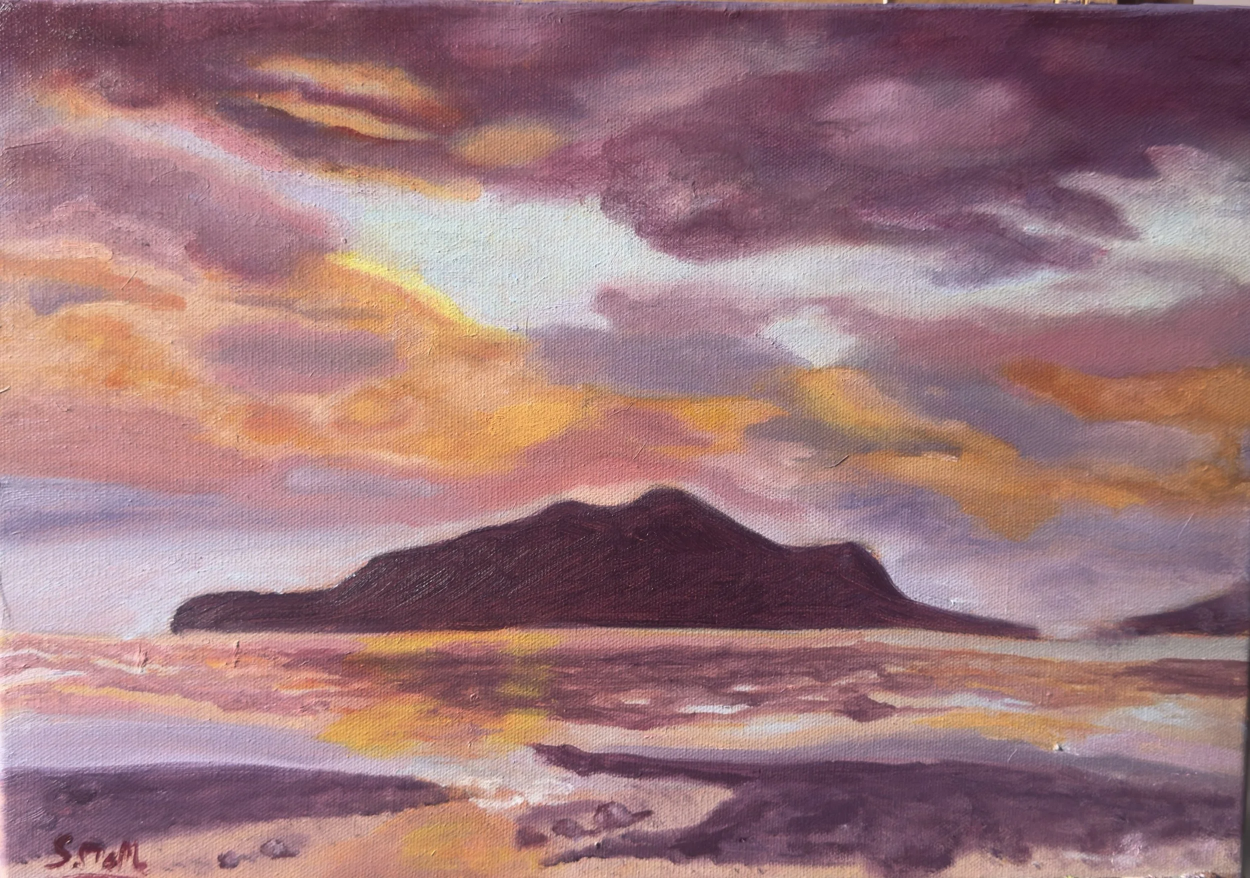 HOLY ISLE VESPER – ORIGINAL SCOTTISH LANDSCAPE OIL PAINTING | ARRAN ART BY SUSAN McMILLAN 12 x 16 inches