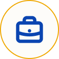 Icon of a briefcase, blue on white background.