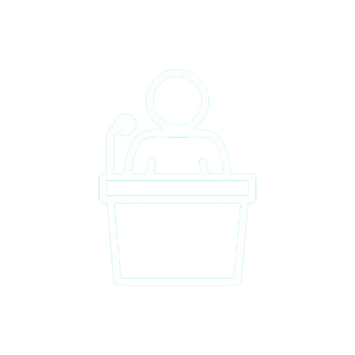 Icon of a person speaking at a podium.