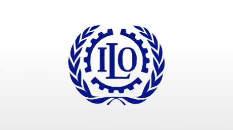 ILO logo with a gear and laurel wreath design on a white background.