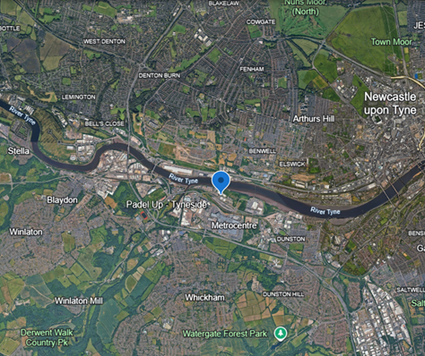 Google map showing Padel Up Tyneside