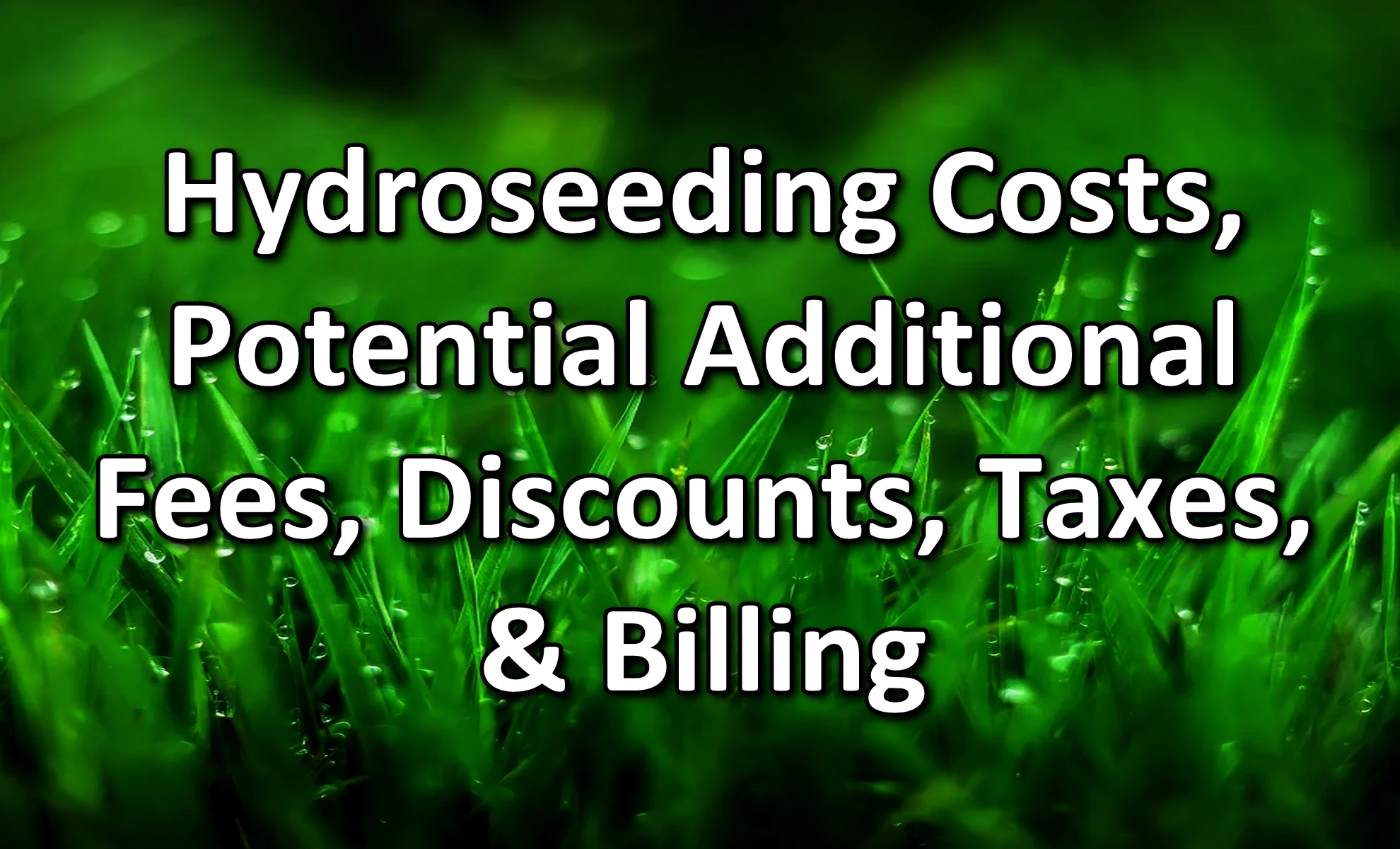 Learn about our hydroseeding costs (1/4th the cost of sod), any potential additional charges, possible discounts, taxes (you pay zero), and how we bill
