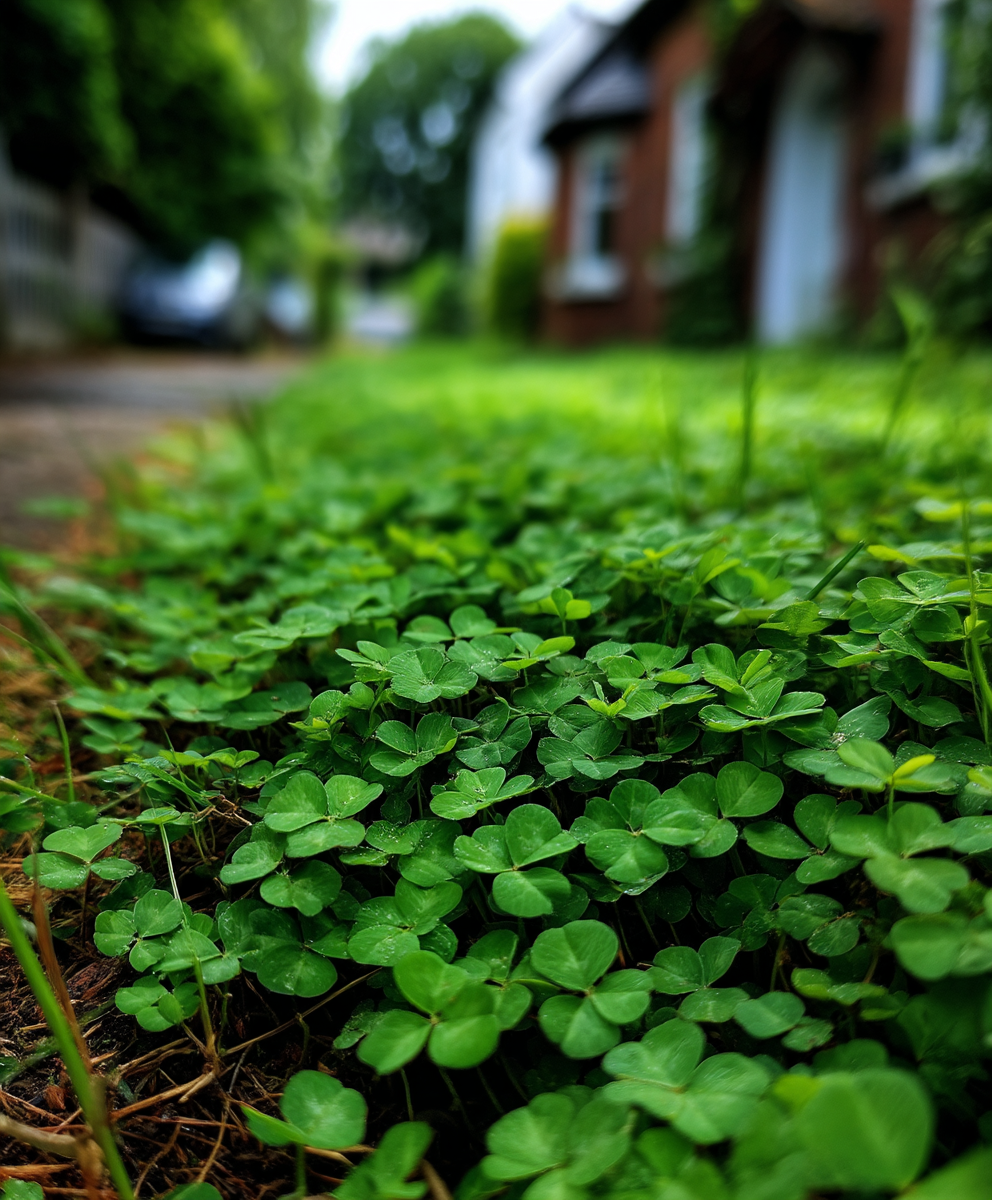 clover close up from ground level