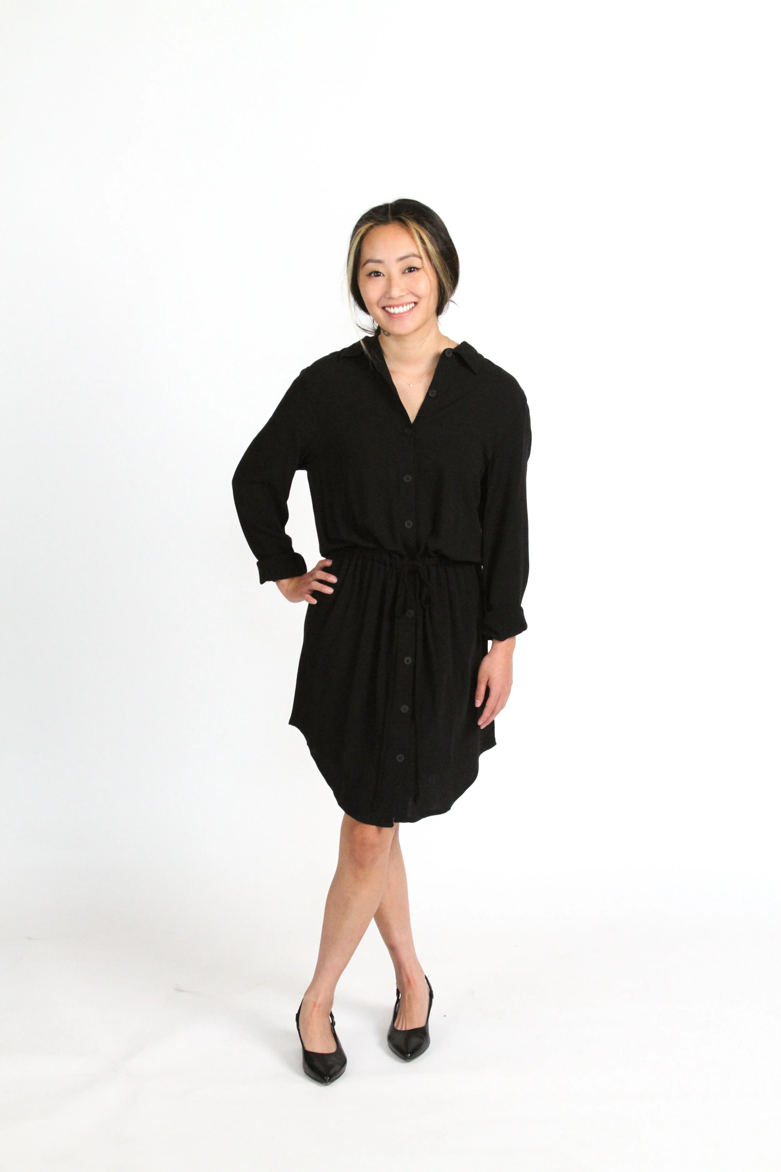 Finery's Long Sleeve Dress with Ties in Black Rayon Crepe (Copy)