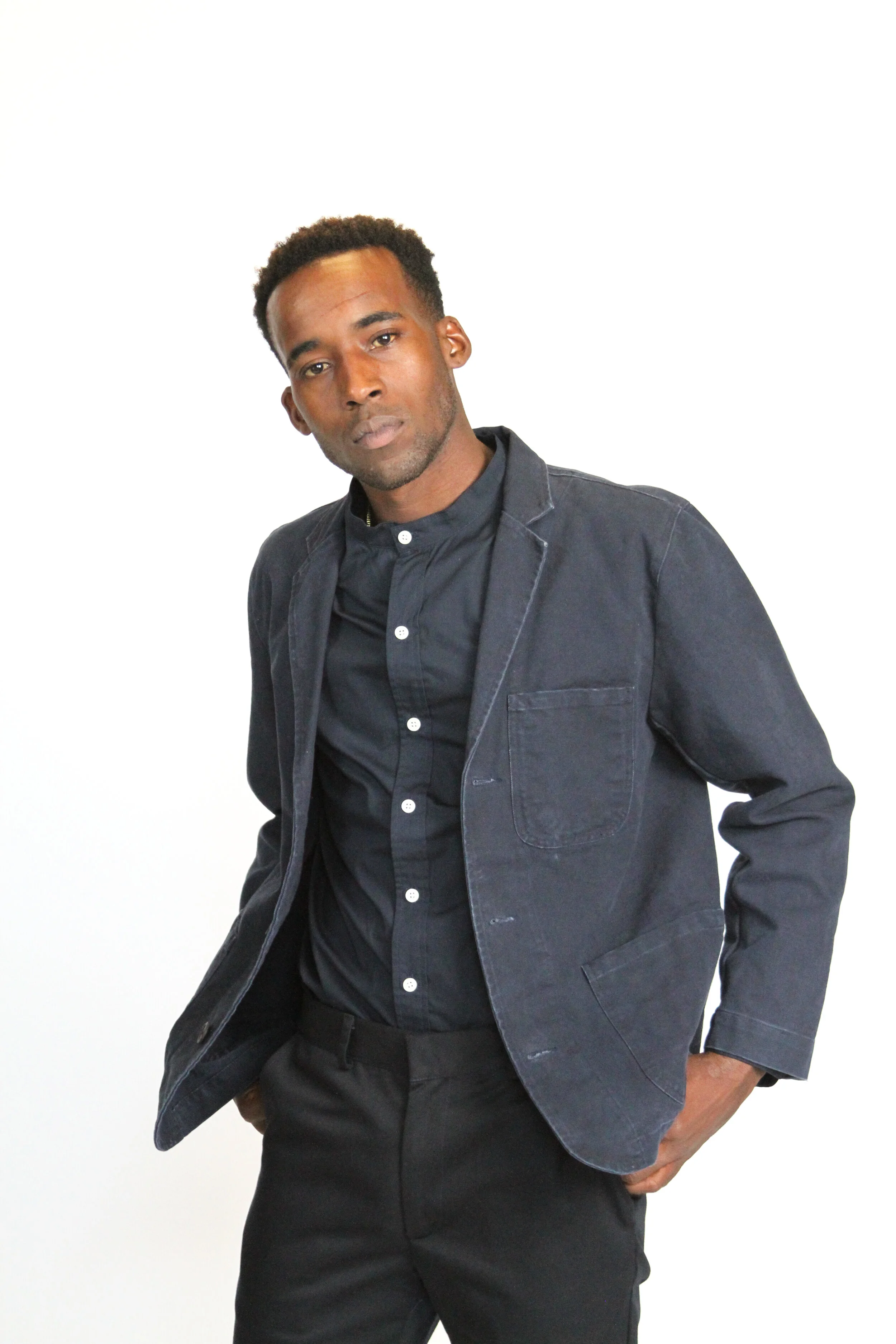 Finery Male Patch Pocket Blazer in Mid Blue Cotton Canvas (Copy)