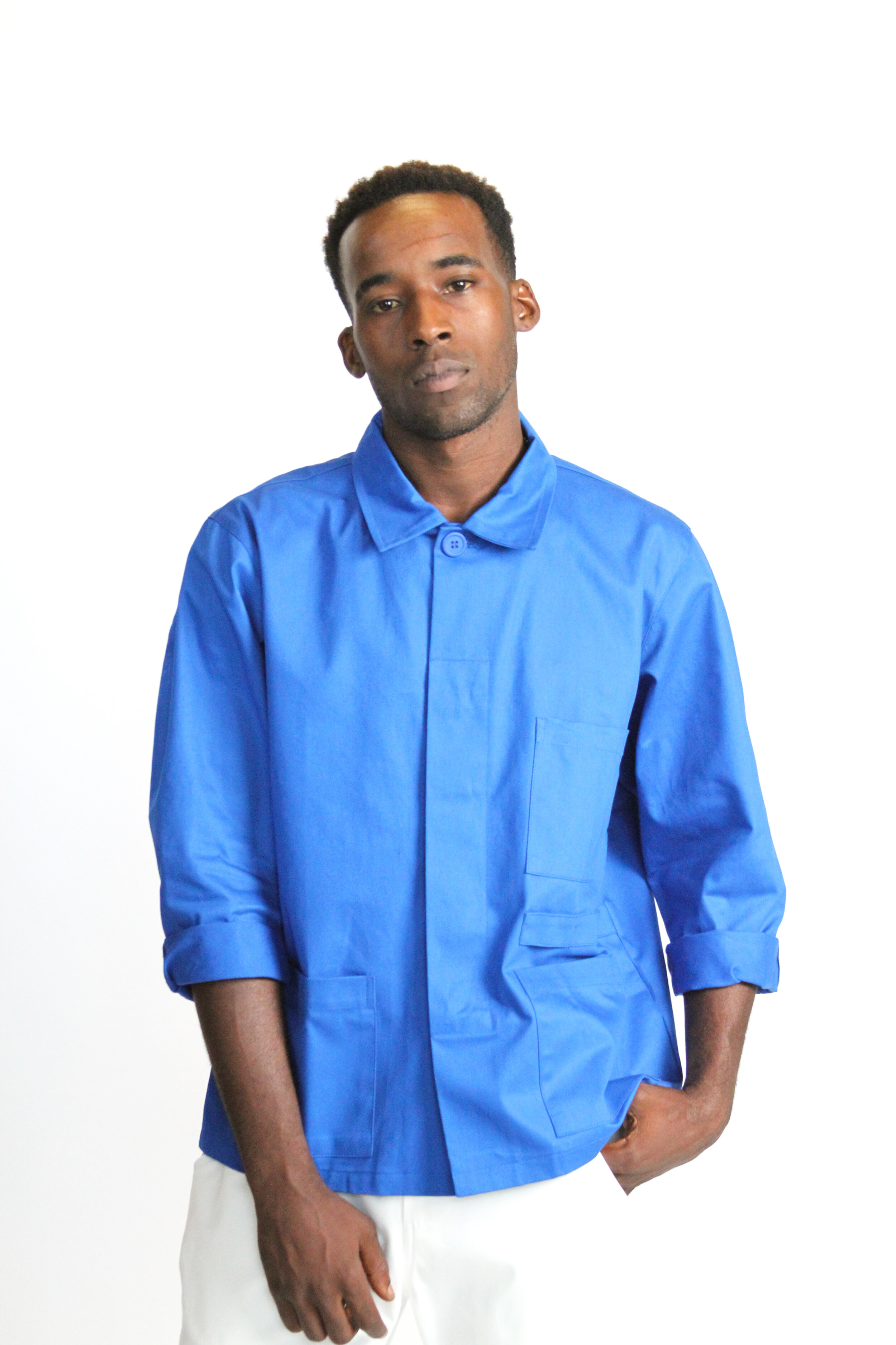 Finery's Male Worker Coat in Moroccan Blue Cotton Twill (Copy)
