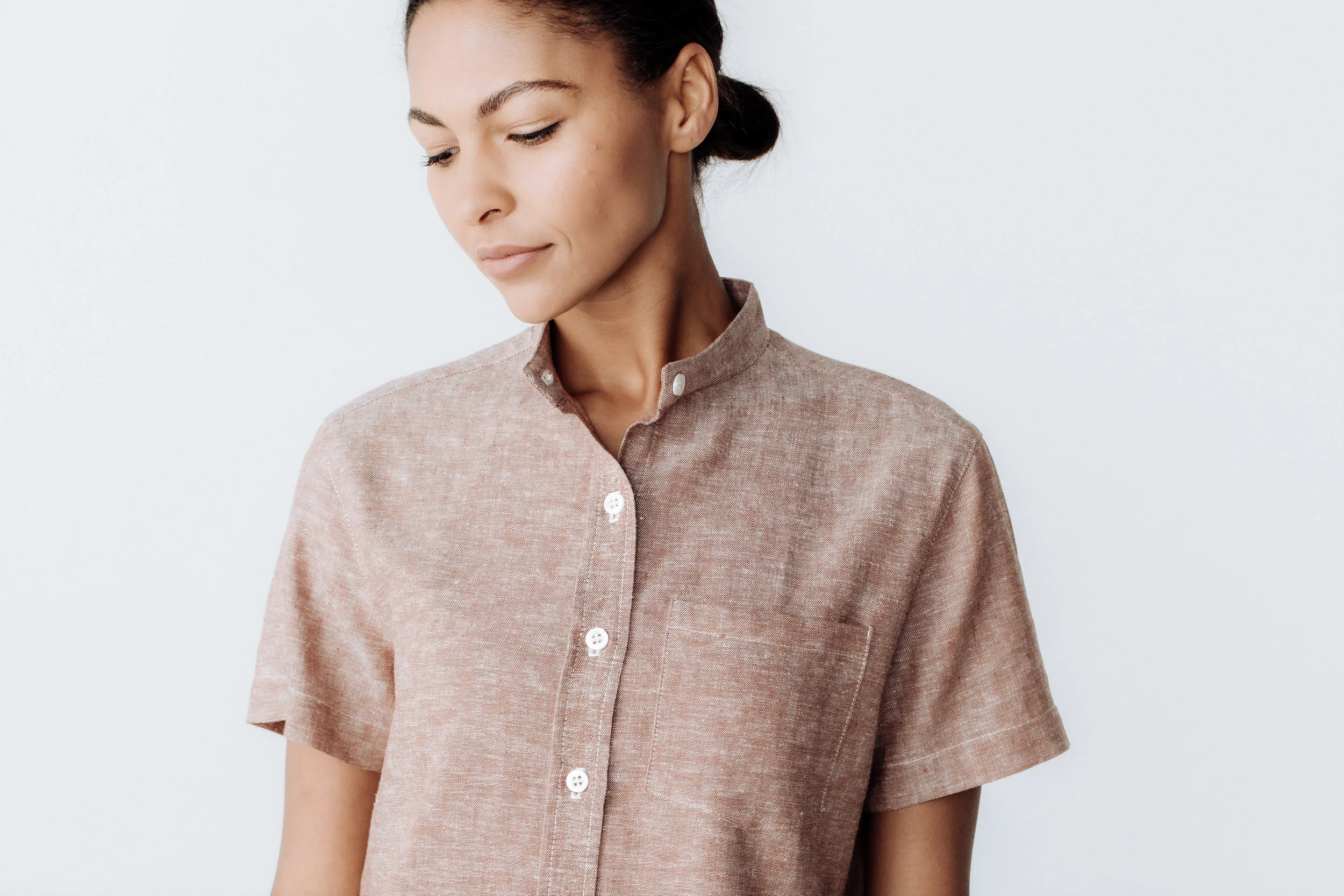 Finery Slim Short Sleeve Banded Collar Shirt, Uniform (Copy)