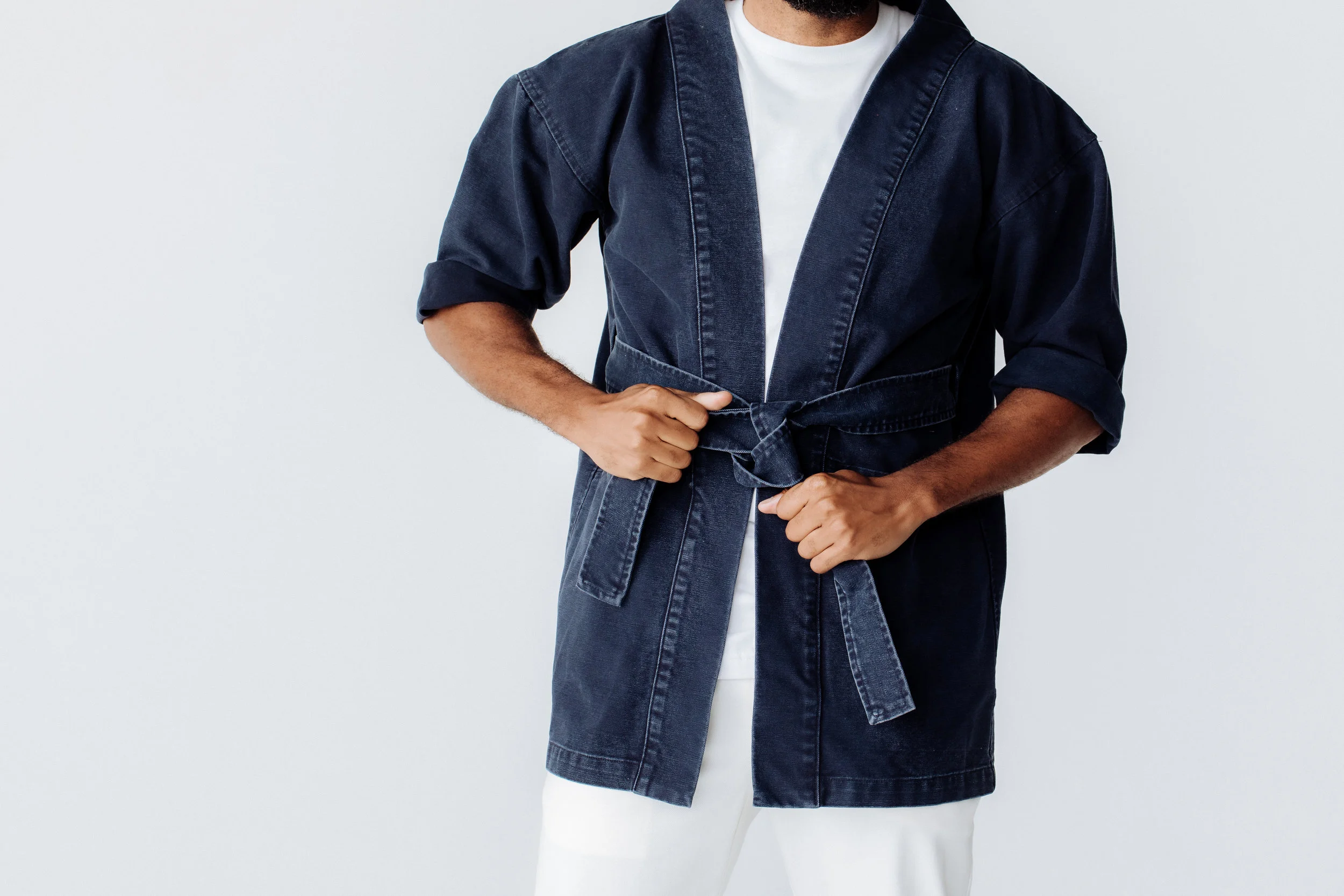 Finery Kimono Coat in Navy Cotton Canvas, Hotel Uniform (Copy)