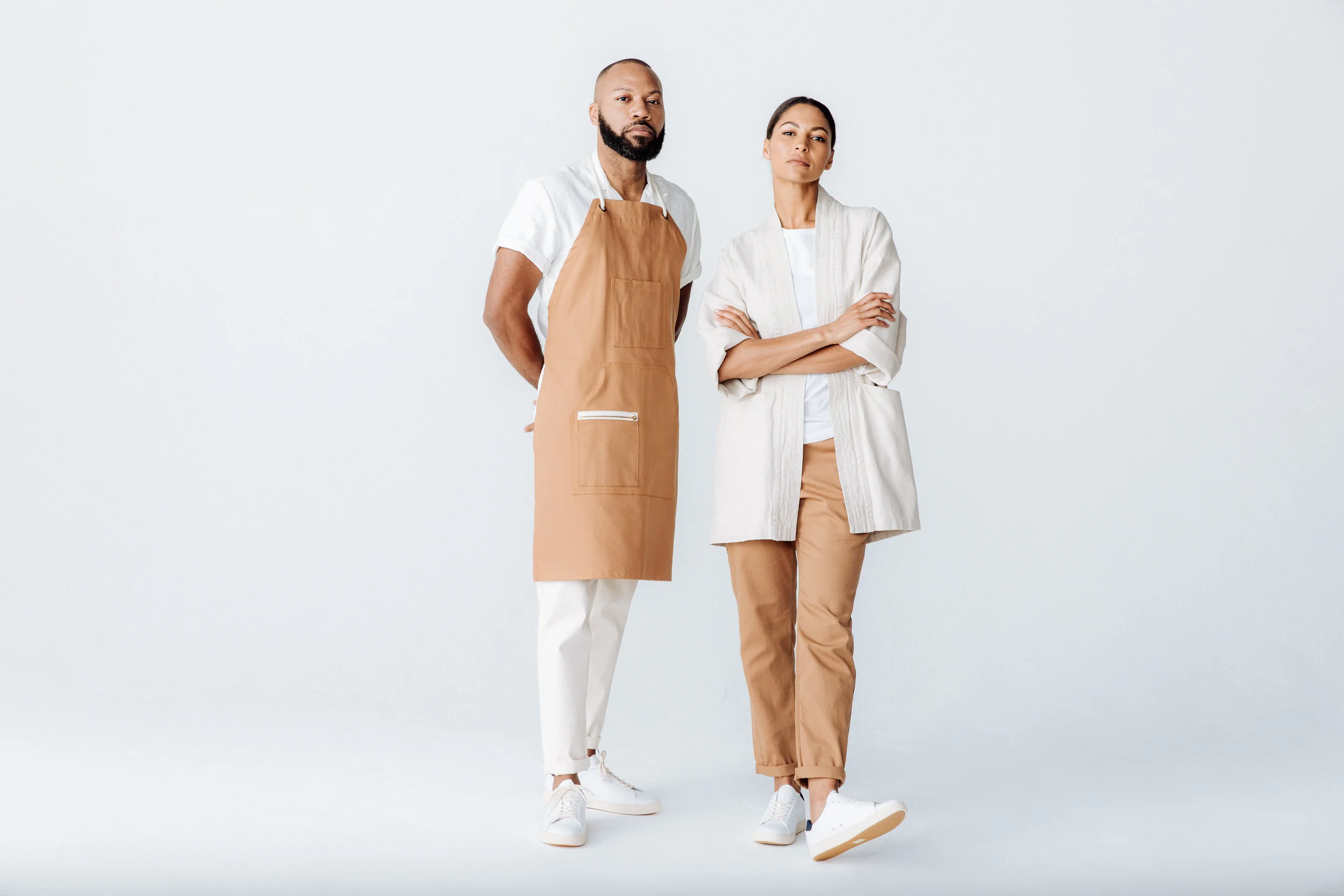 Finery Bib Apron with Rope Ties and Kimono Coat, Hotel Uniforms (Copy)