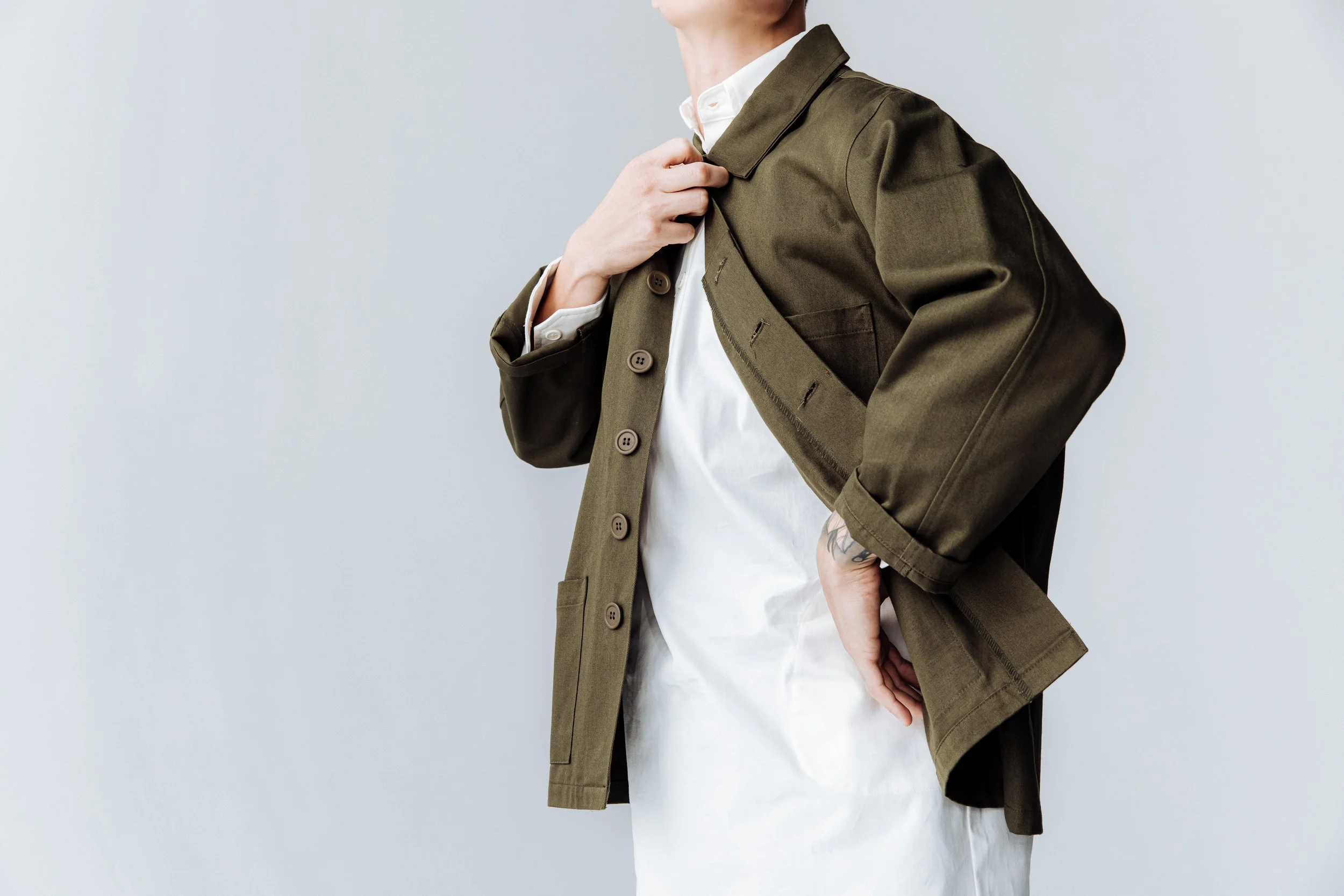 Finery Workwear Coat in Army Green, Workwear Uniform (Copy)