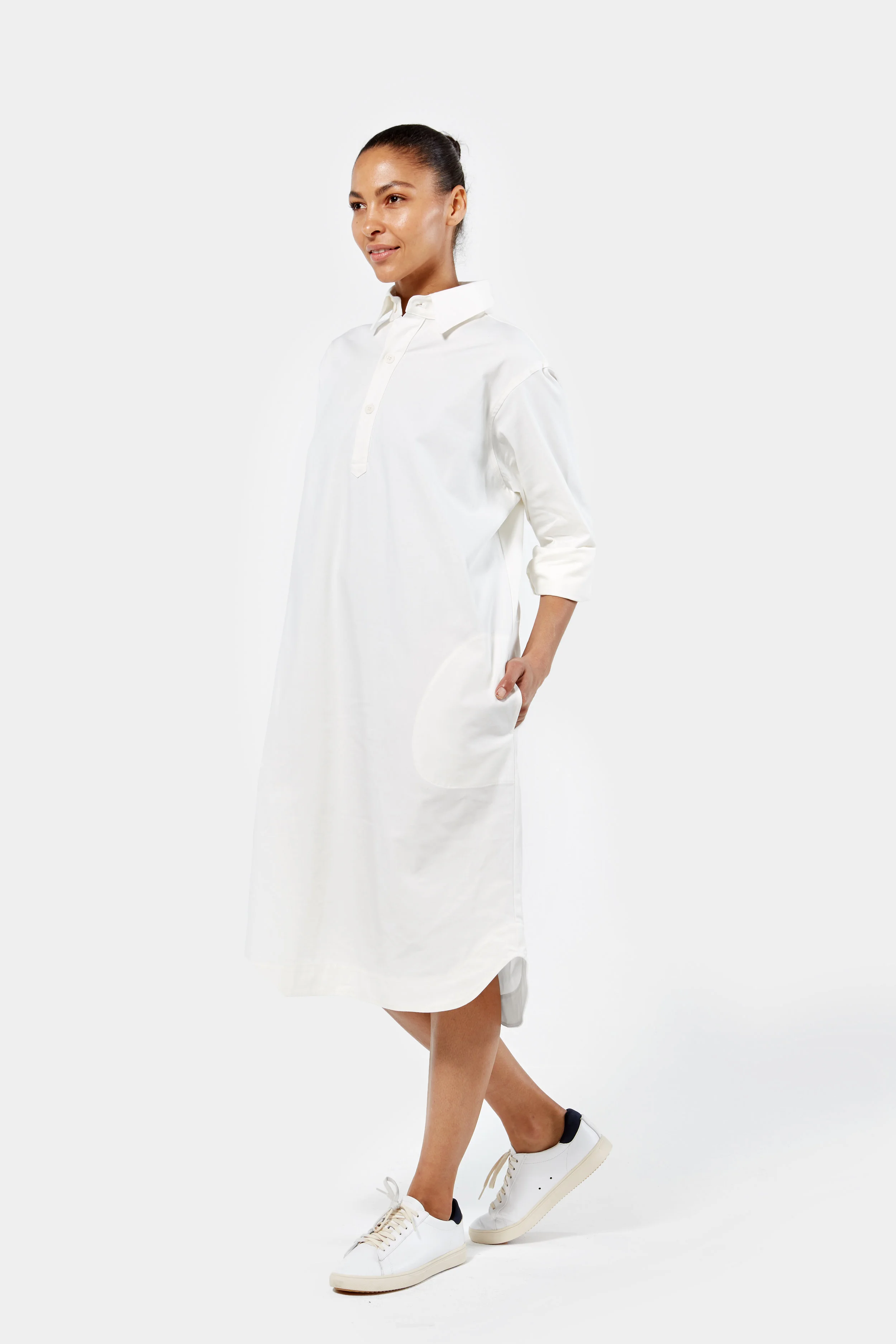 Finery Women’s Shirt Dress in White Cotton Twill, Restaurant Uniform (Copy)