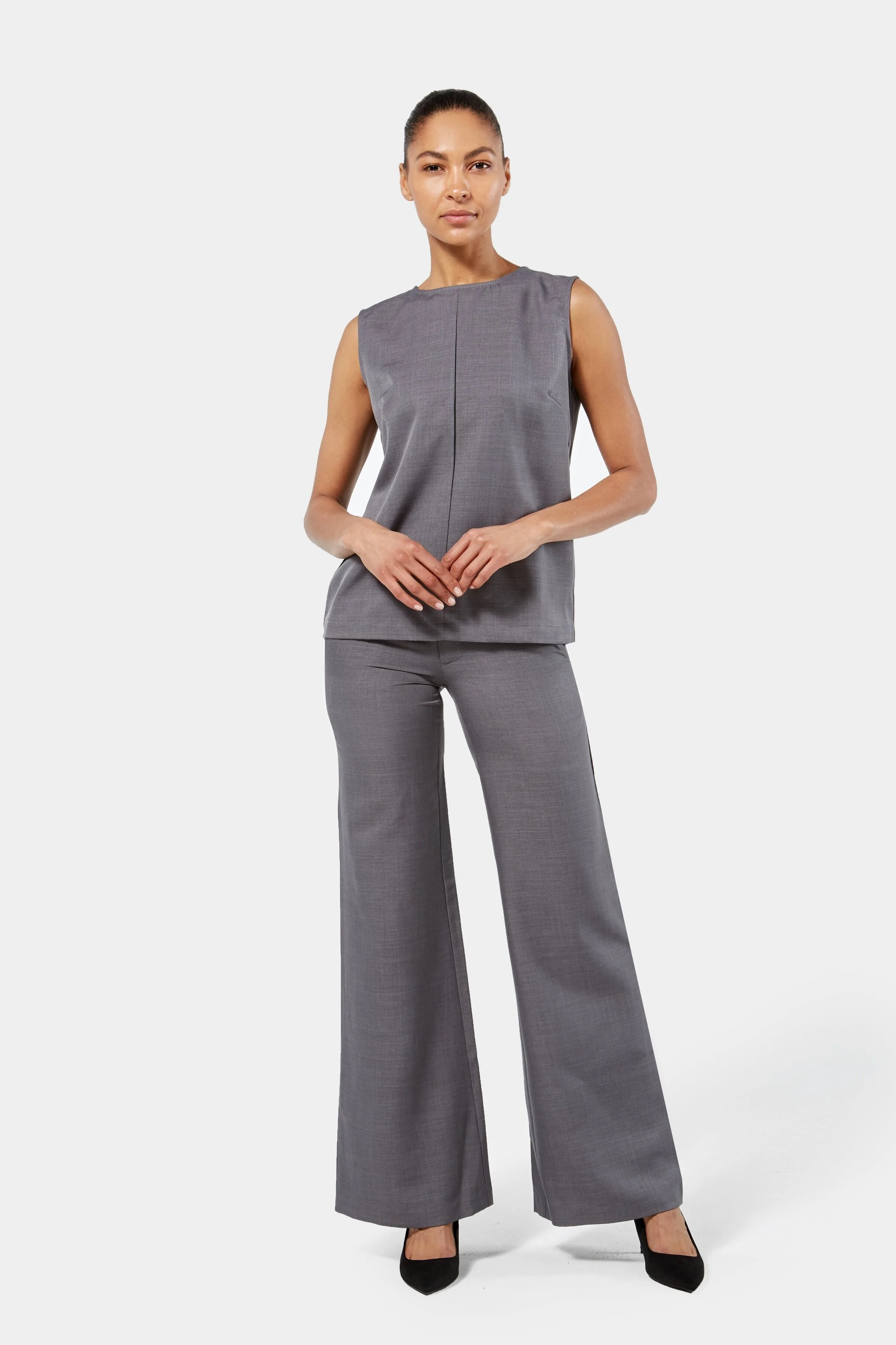Finery Women’s Wide Leg Pant in Gray Poly Blend, Hotel Uniform (Copy)