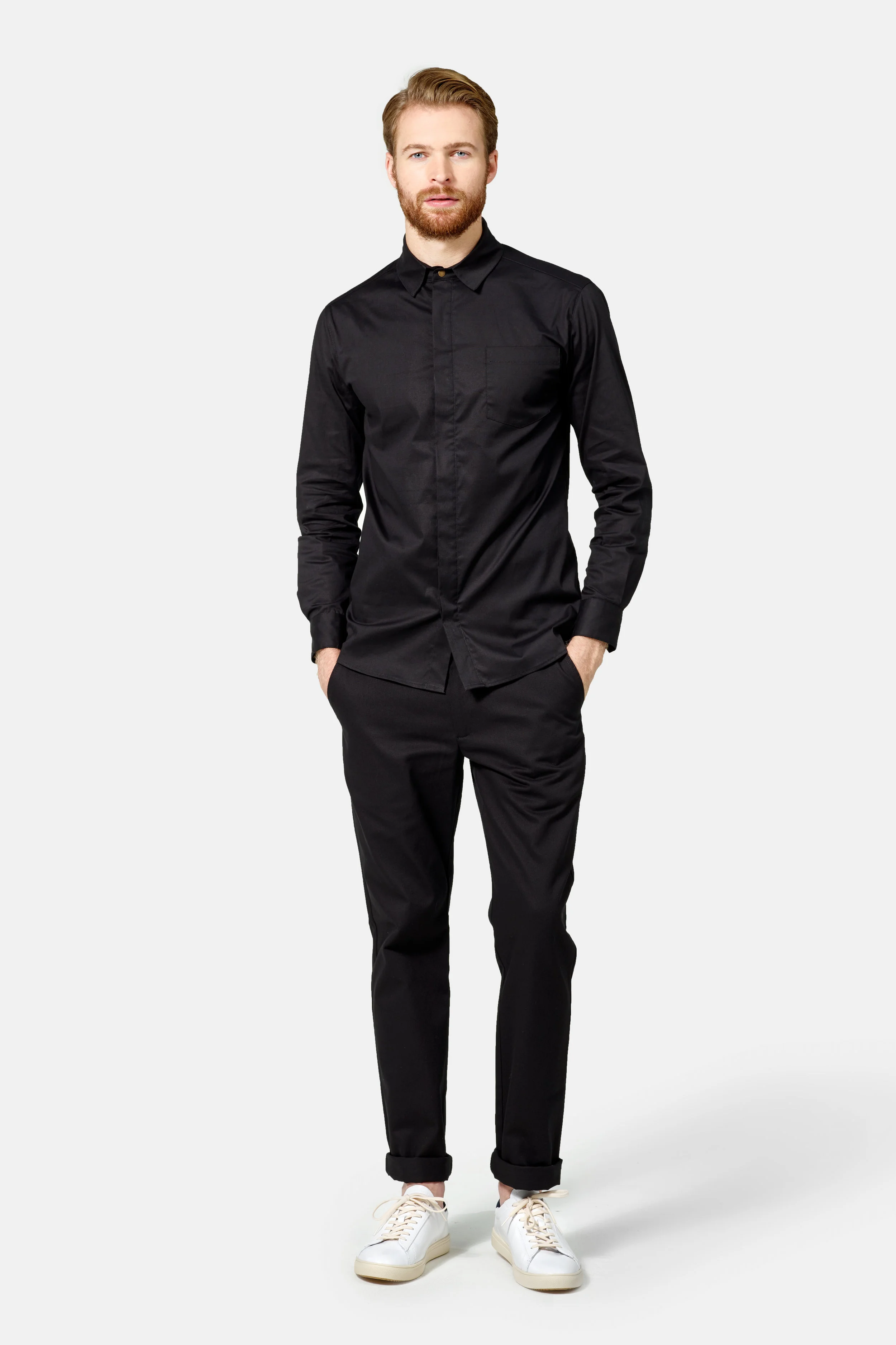 Finery Men’s Slim Long Sleeve Hidden Placket Shirt, Concierge Uniform (Copy)
