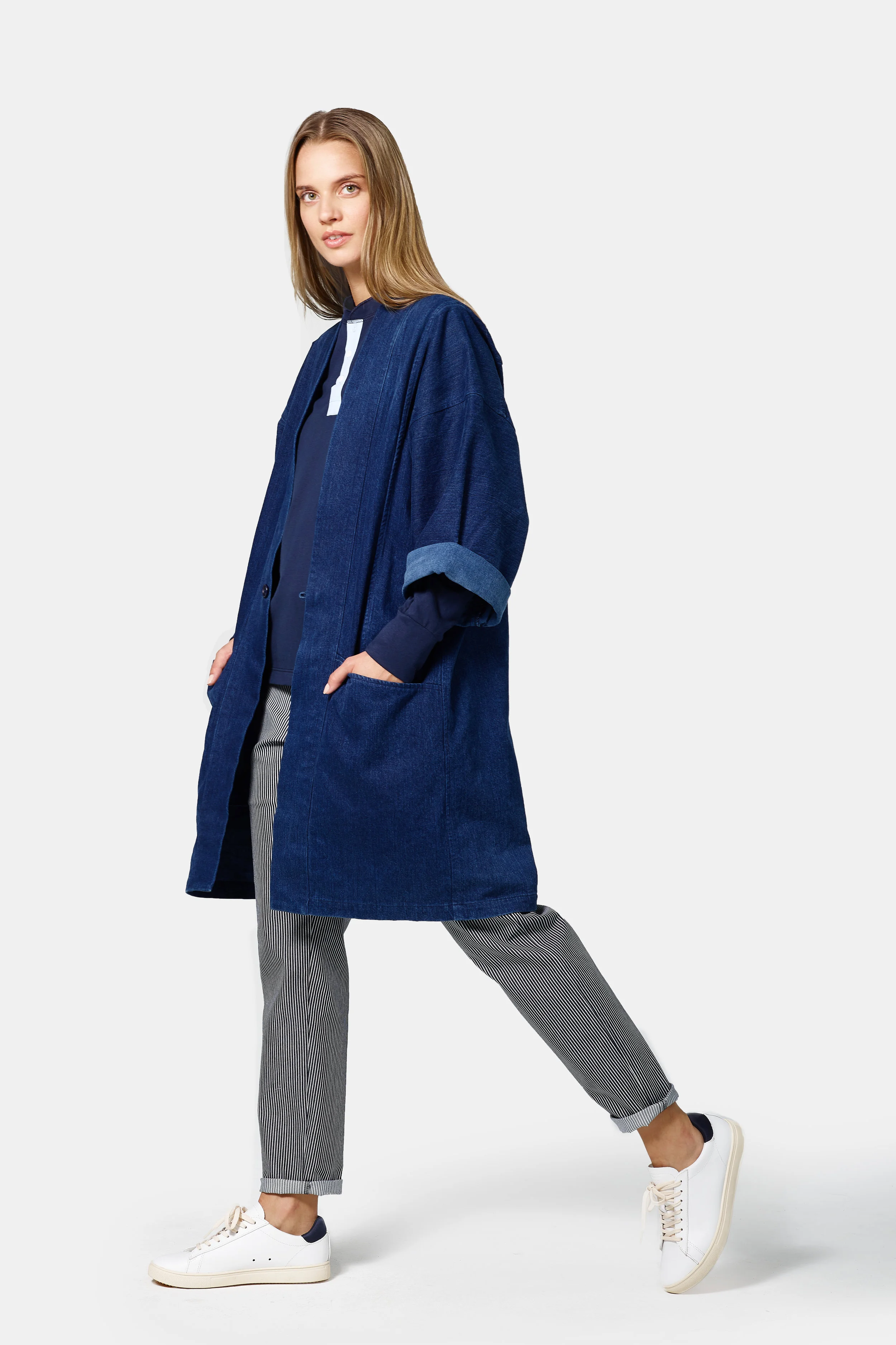 Finery Long Sleeve Henley in Navy with Light Blue Placket, Hotel Uniform (Copy)