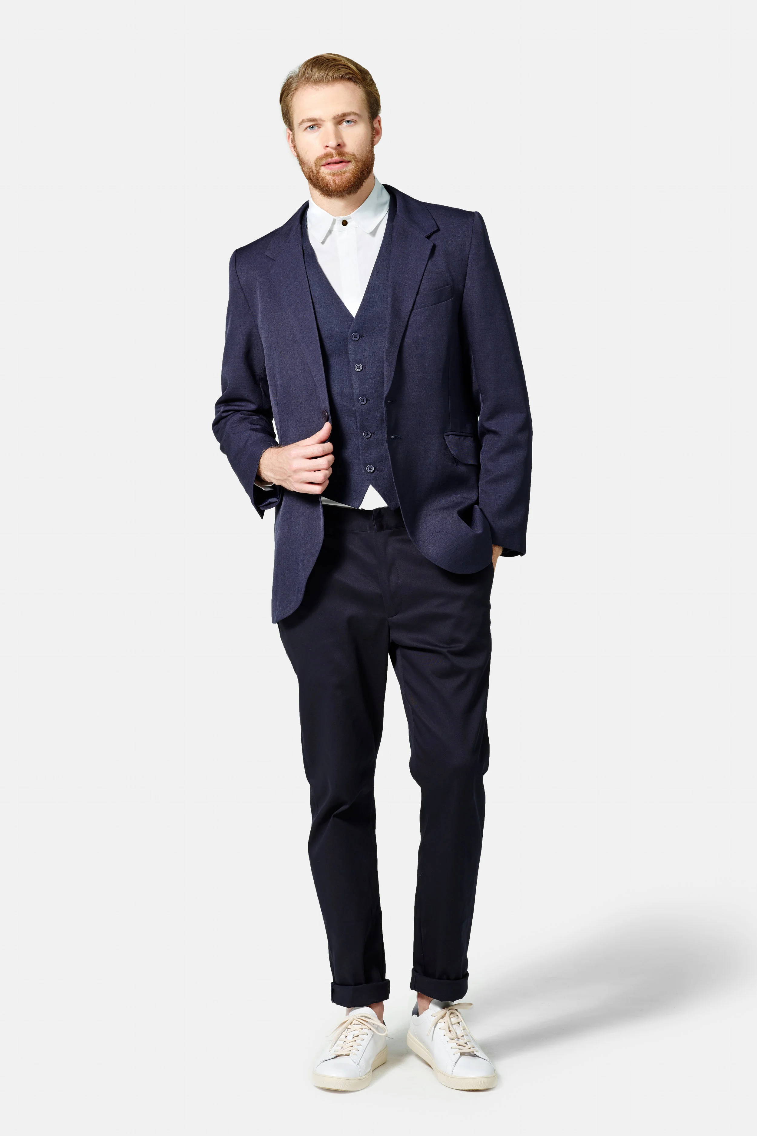 Finery Men’s Suiting Vest in Navy Cotton Twill, Hotel Uniform (Copy)