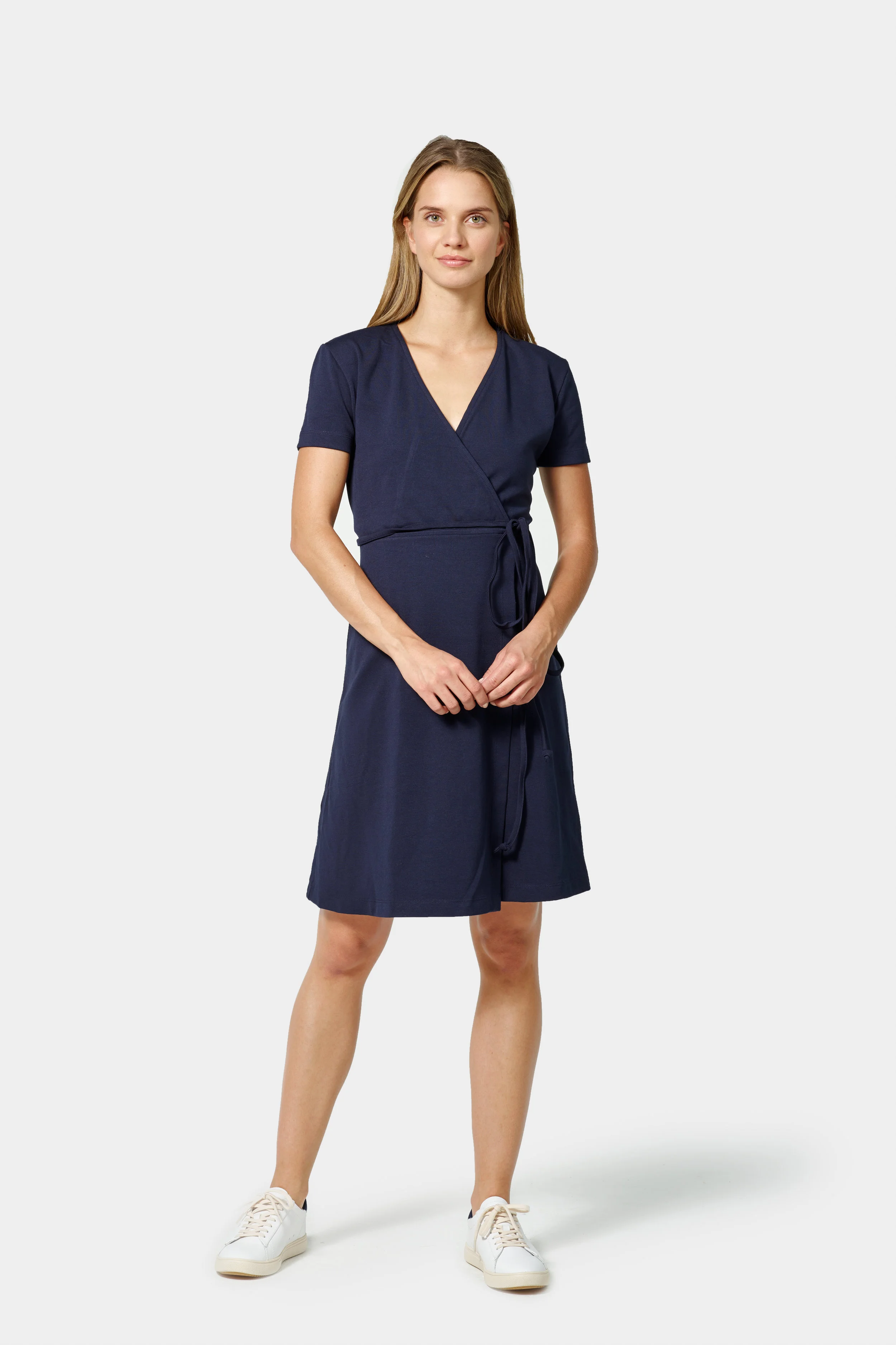 Finery Classic Wrap Dress in Navy Cotton Jersey, Restaurant Uniform (Copy)