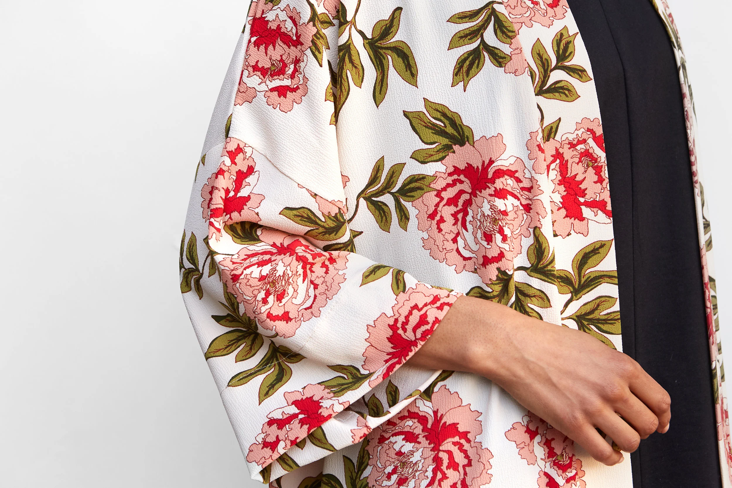 Finery Kimono Duster in Floral Pattern Rayon Crepe, Hotel Uniform  (Copy)