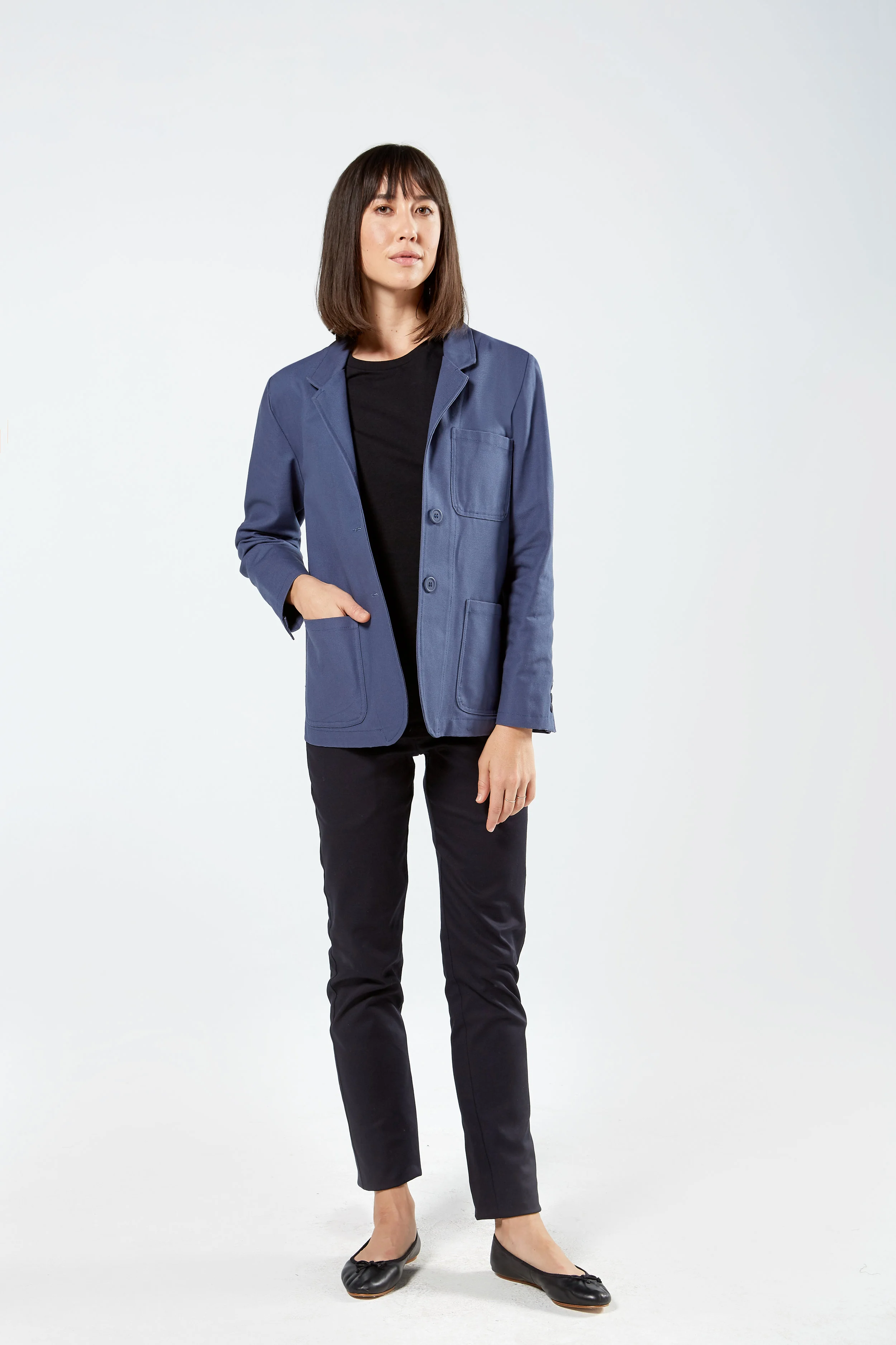 Finery Women’s Patch Pocket Blazer in Royal Blue Cotton Canvas, Hotel Uniform (Copy)