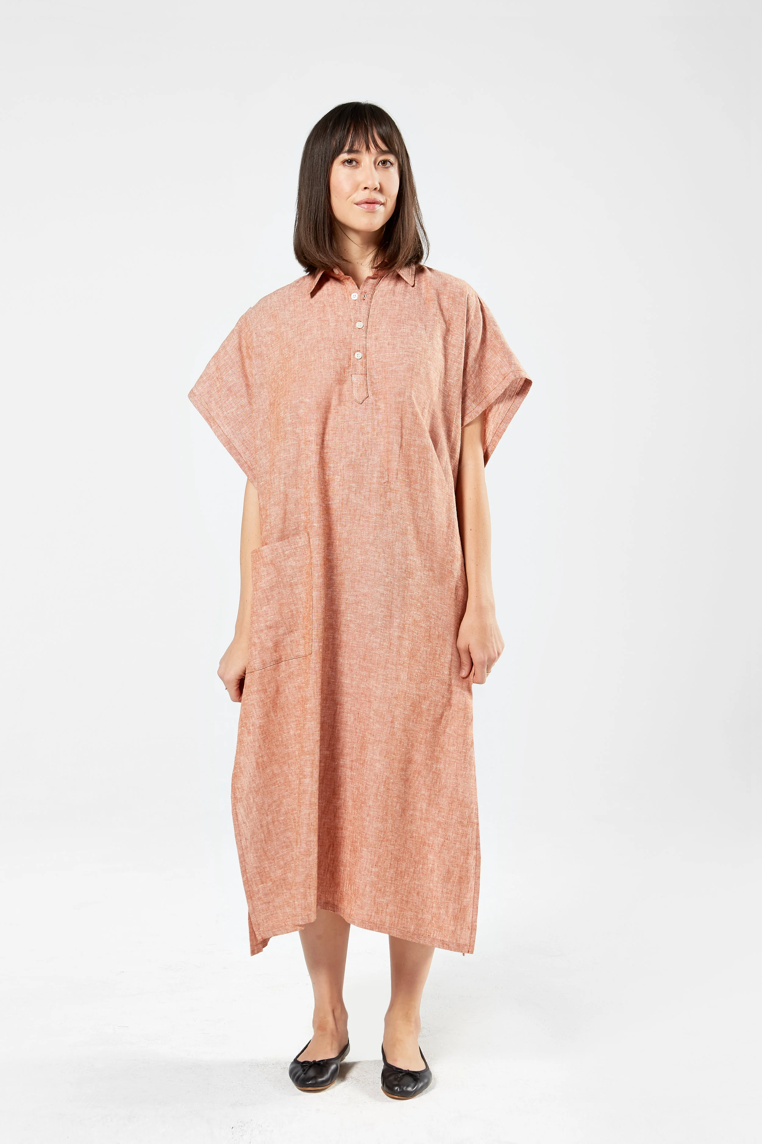 Finery Women’s Kaftan Dress in Red Linen Blend, Hotel Uniform (Copy)