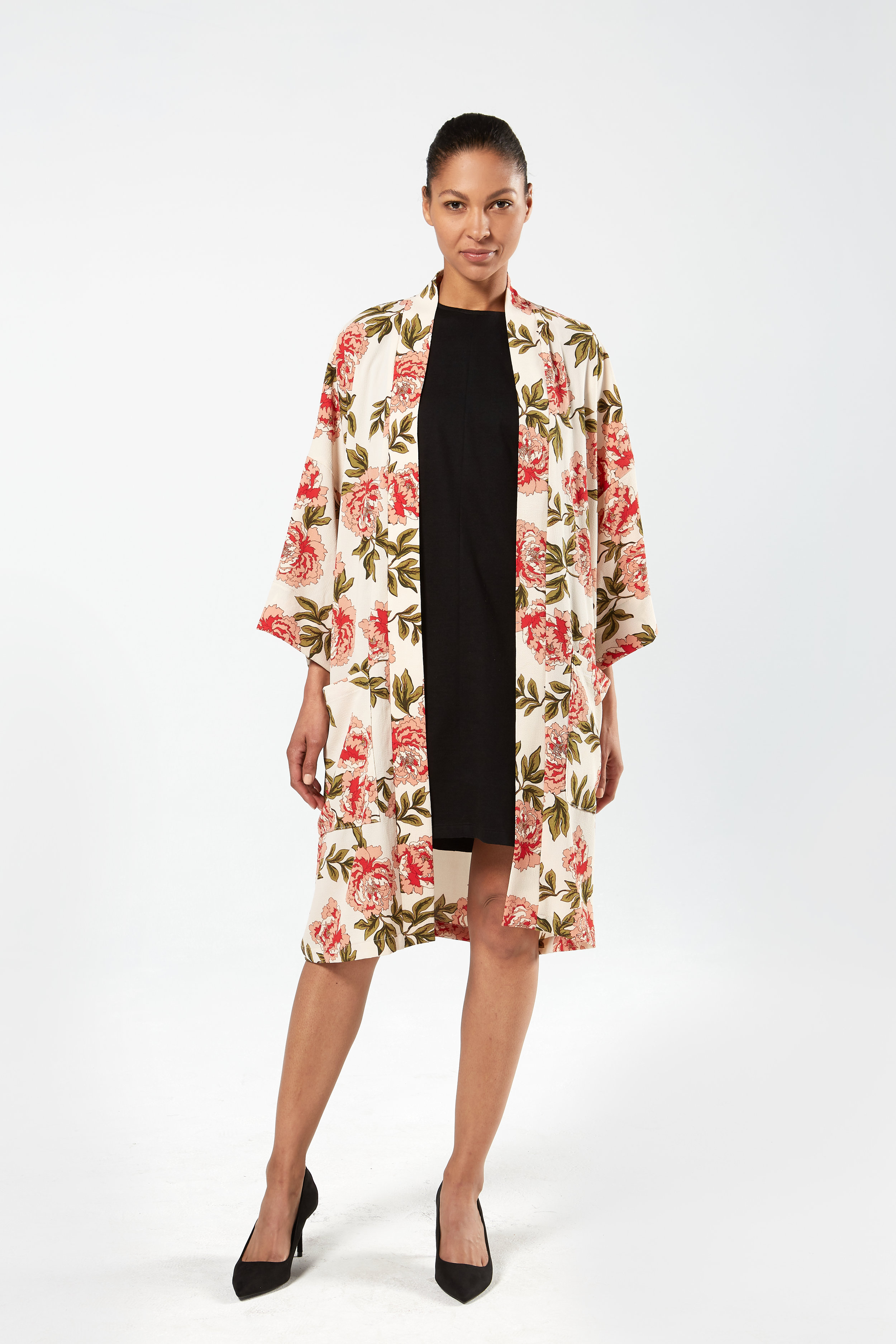 Finery Kimono Duster in Custom Floral Rayon Crepe, Hotel Uniform (Copy)