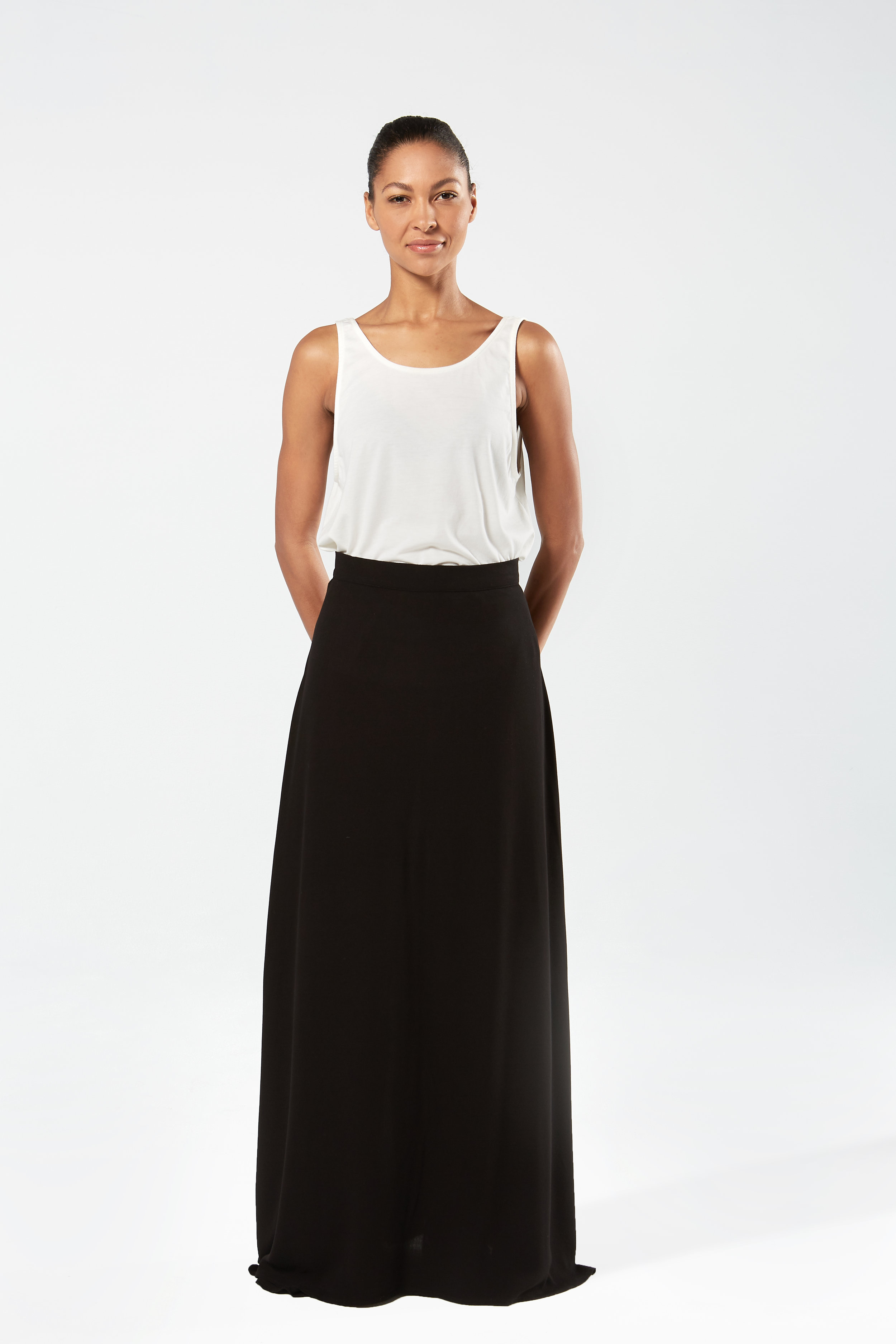 Finery Maxi Skirt in Black Rayon Crepe, Hotel Uniform (Copy)