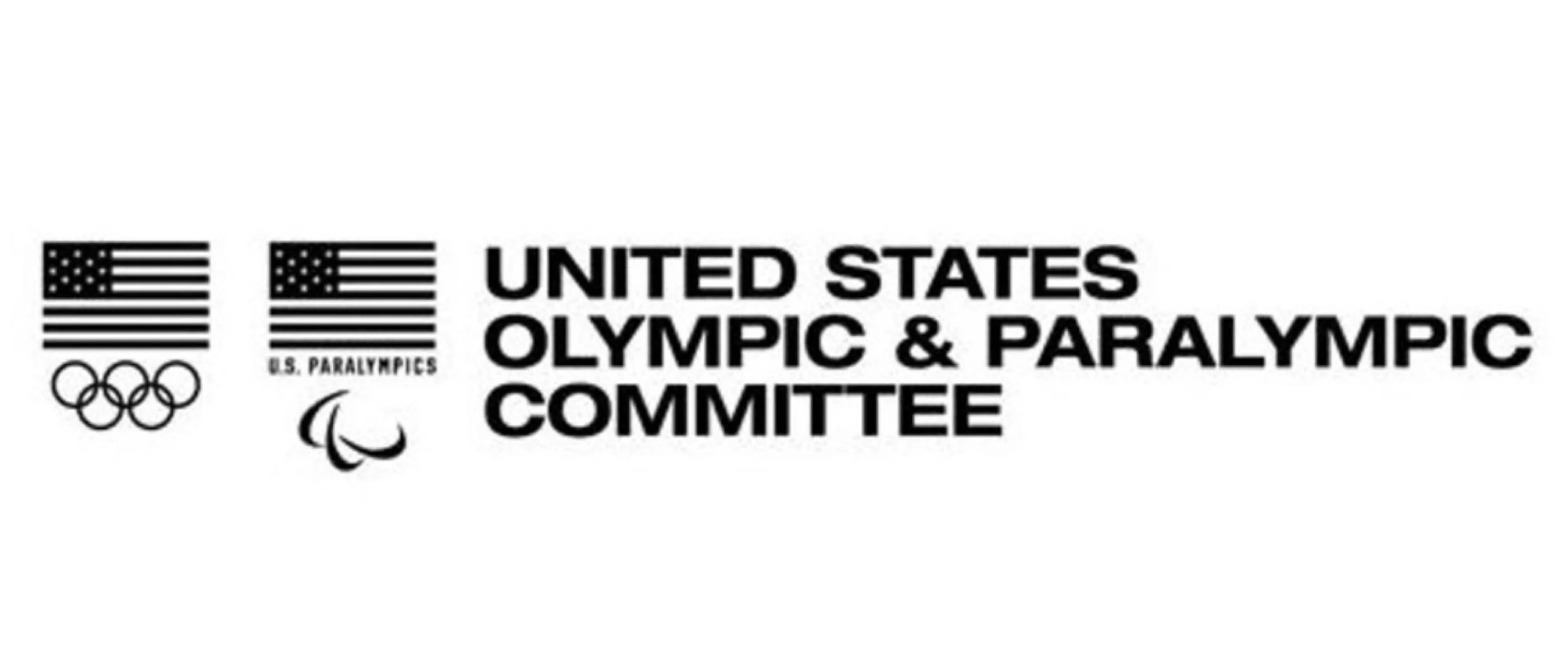 Black and white logo with American flags, Olympic rings, and Paralympic symbol, along with text reading 'United States Olympic & Paralympic Committee.'
