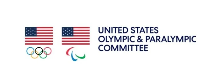 Logo of the United States Olympic & Paralympic Committee featuring American flags, Olympic rings, and Paralympic symbols.