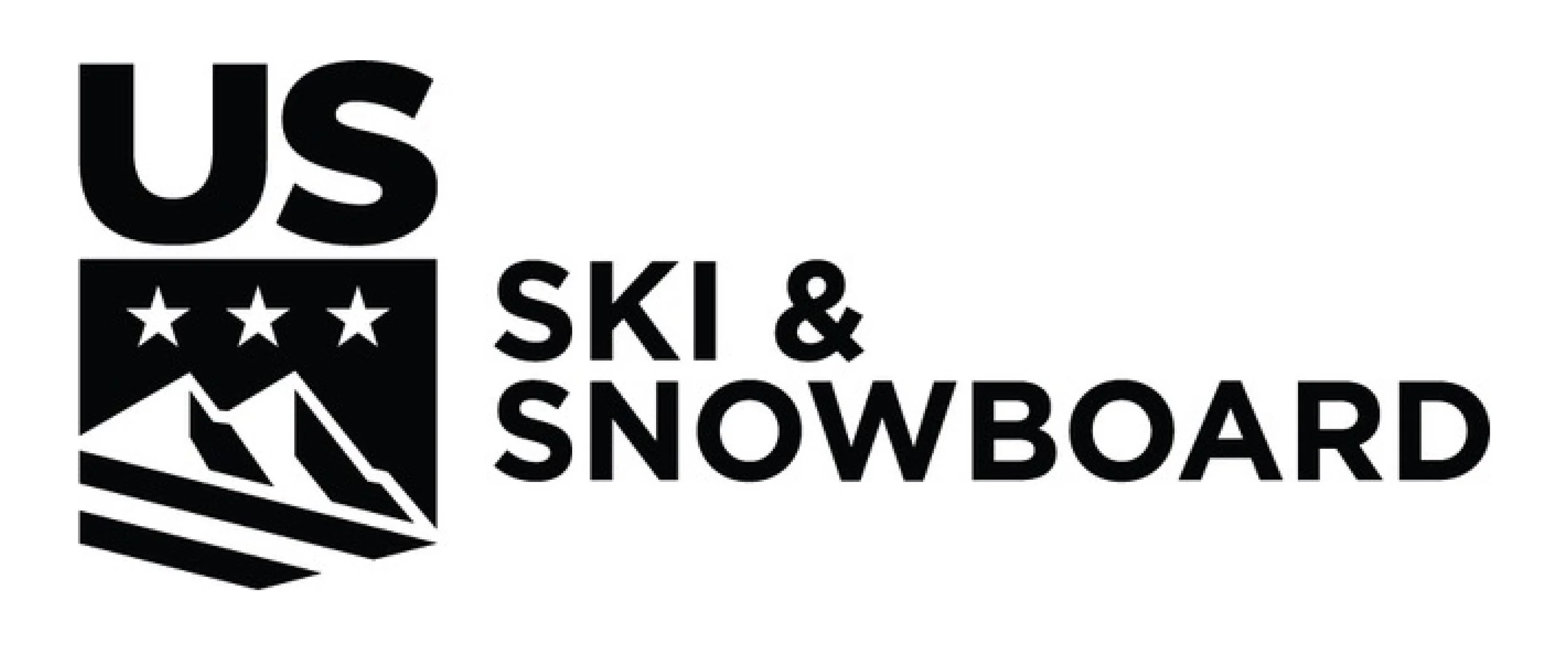 Black and white logo for US Ski & Snowboard featuring a mountain, stars, and text.