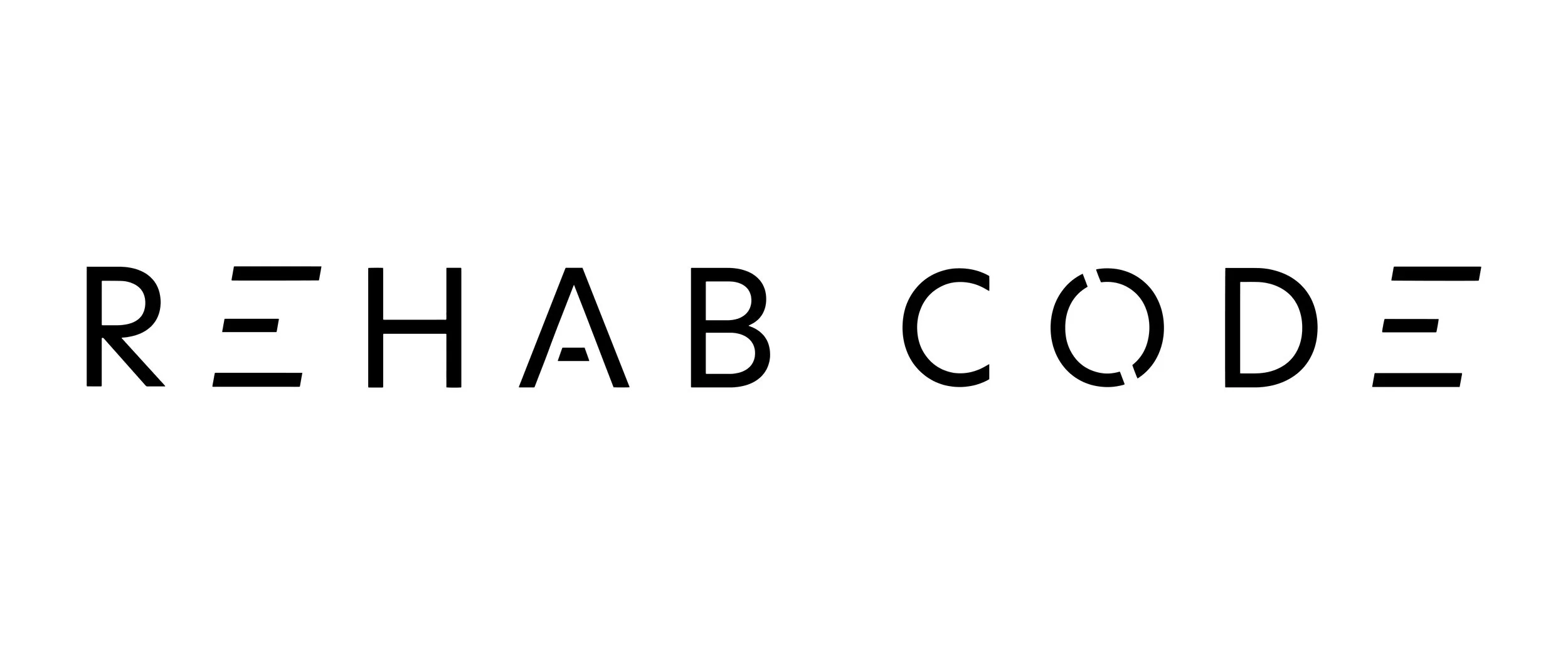 The phrase "REHAB CODE" displayed with stylized black text on a white background.