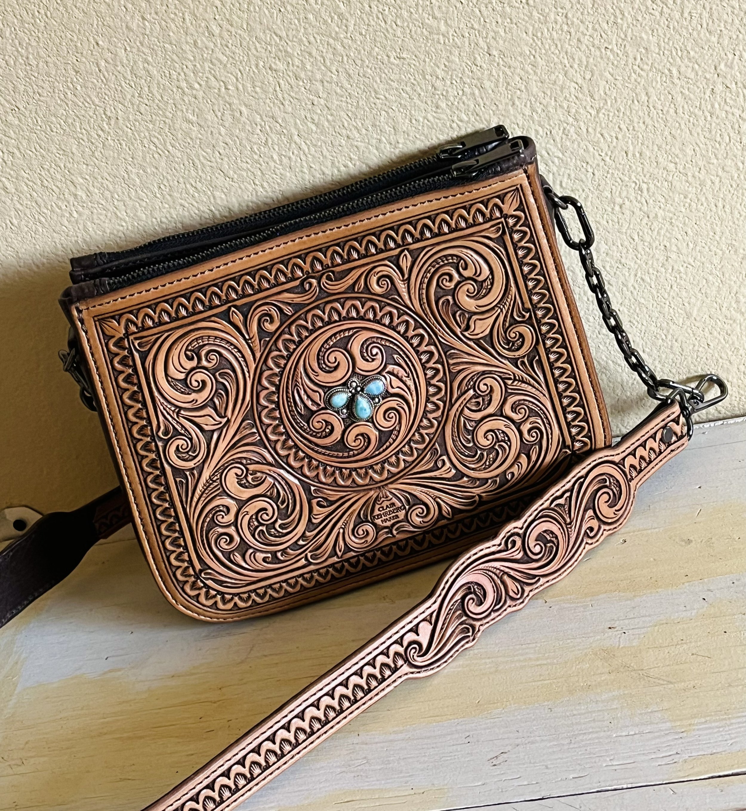 Concho Tooled Leather Handbag