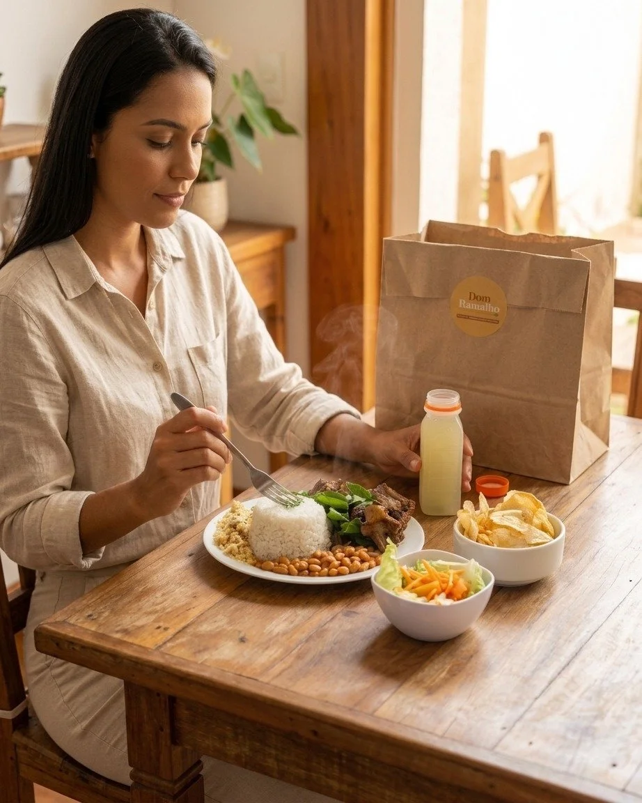 Almo&ccedil;o de verdade, sem complica&ccedil;&atilde;o &mdash; direto na sua porta.

Pe&ccedil;a o Dom Ramalho pelo iFood ou 99Food e receba aquele prato completo que resolve seu dia: arroz soltinho, feij&atilde;o, prote&iacute;na bem servida, acomp
