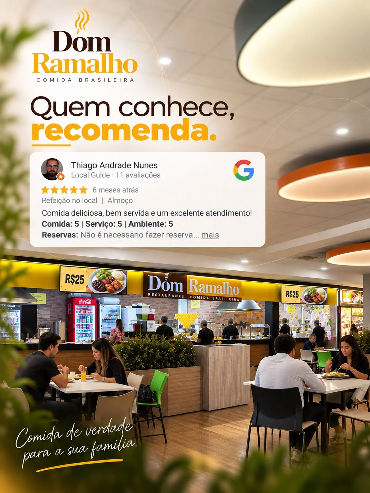 ⭐⭐⭐⭐⭐ Quem conhece, recomenda.

&ldquo;Comida deliciosa, bem servida e um excelente atendimento!&rdquo; 💛

No Dom Ramalho, o almo&ccedil;o &eacute; feito para quem valoriza comida brasileira de verdade, variedade no buffet e aquele sabor que combina