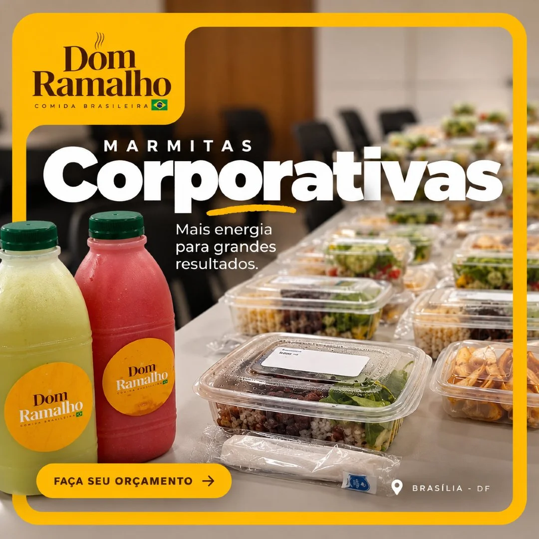 Uma boa alimenta&ccedil;&atilde;o tamb&eacute;m faz parte de uma boa rotina de trabalho. 🍽️

O Dom Ramalho leva comida brasileira de verdade para dentro das empresas, com marmitas corporativas preparadas para colaboradores, reuni&otilde;es, treiname