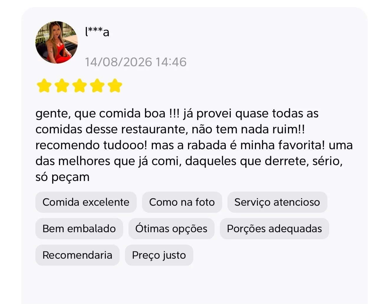 avaliação-cliente-99-food-dom-ramalho-5-estrelas